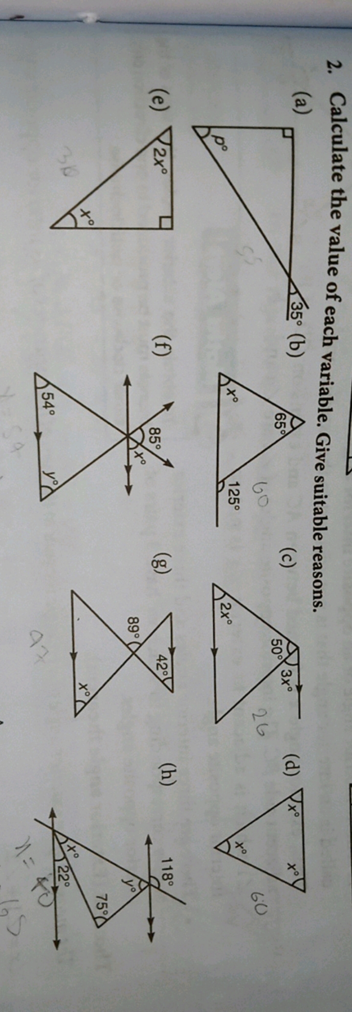 2. Calculate the value of each variable. Give suitable reasons.
(a)
(b