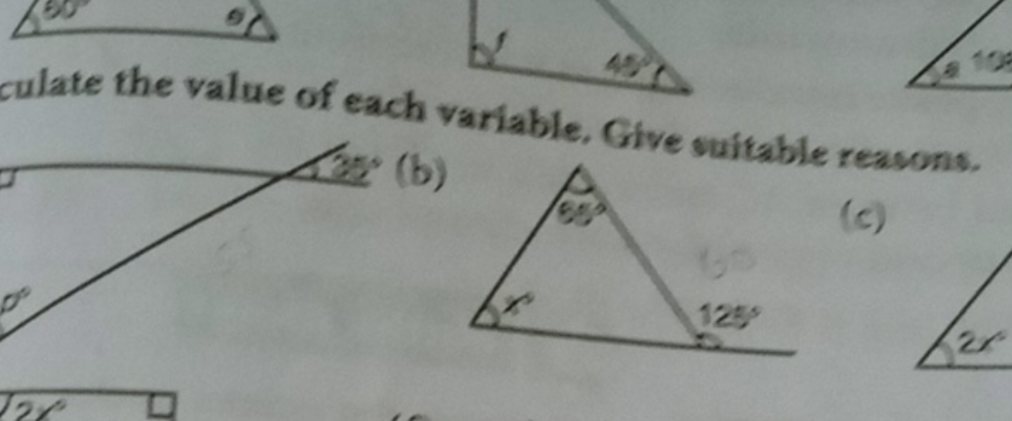 culate the value of each variable. Give suitable reasons.
(b)
(c)