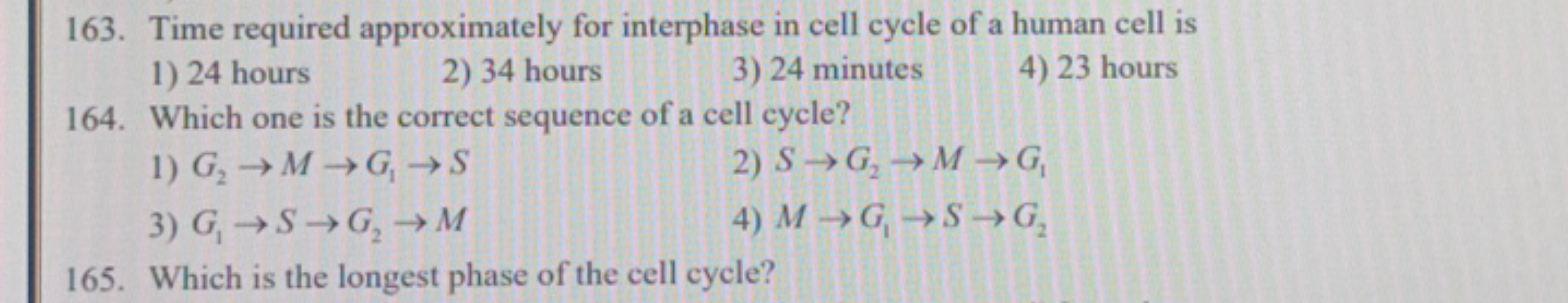 163. Time required approximately for interphase in cell cycle of a hum