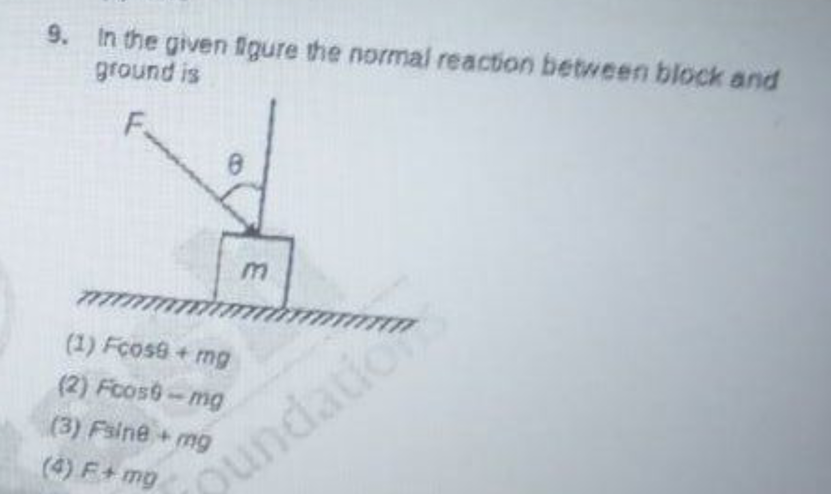 9. In the given figure the normal reaction between block and ground is