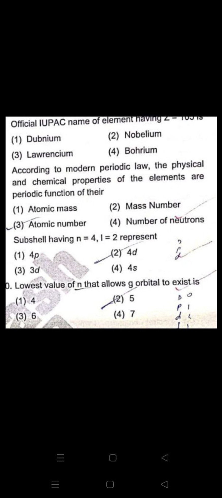 Official IUPAC name of element having 2 - iOOTs
(1) Dubnium
(2) Nobeli