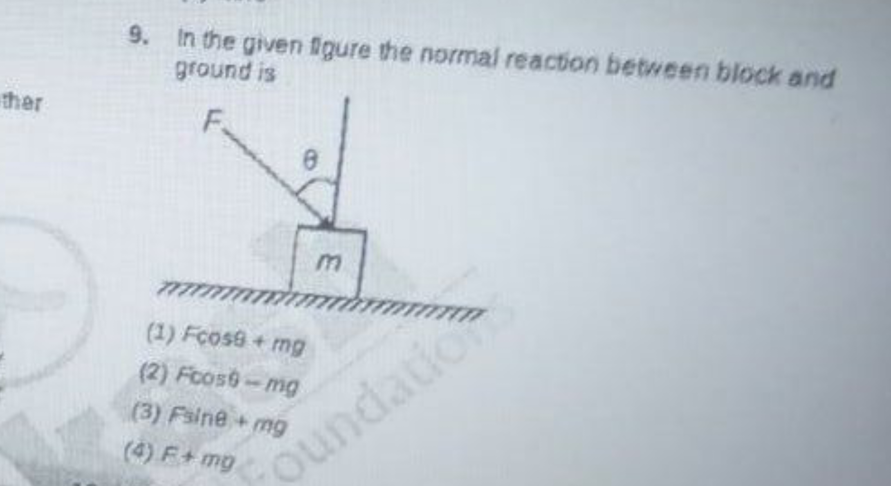 9. In the given figure the normal reaction between block and ground is