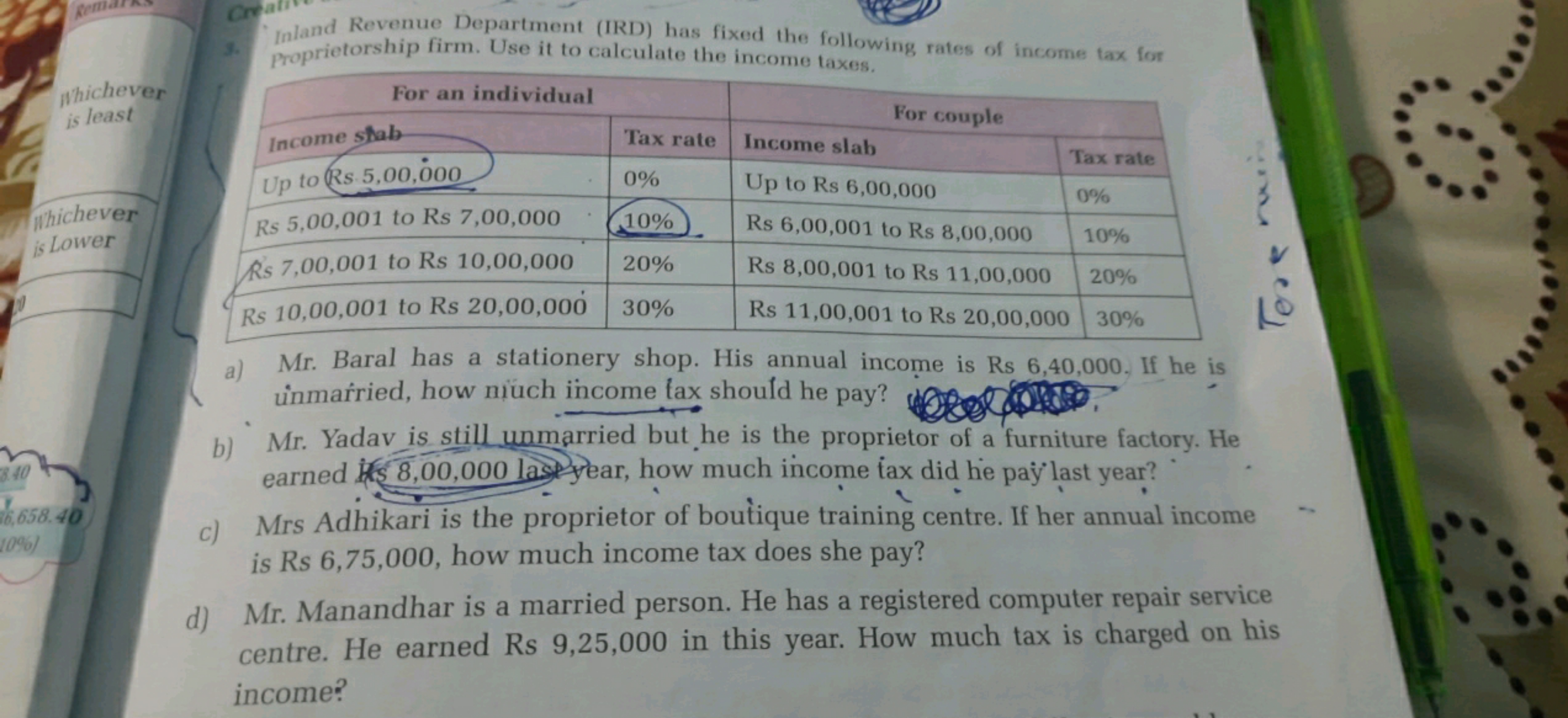 3. Inland Revenue Department (IRD) has fixed the following rates of in