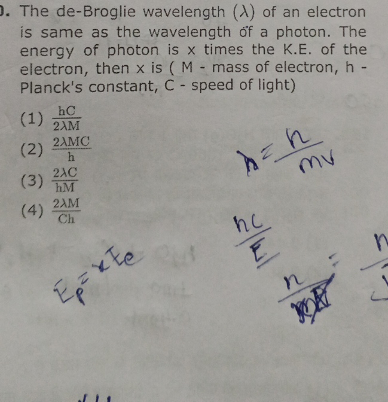 The de-Broglie wavelength (λ) of an electron is same as the wavelength