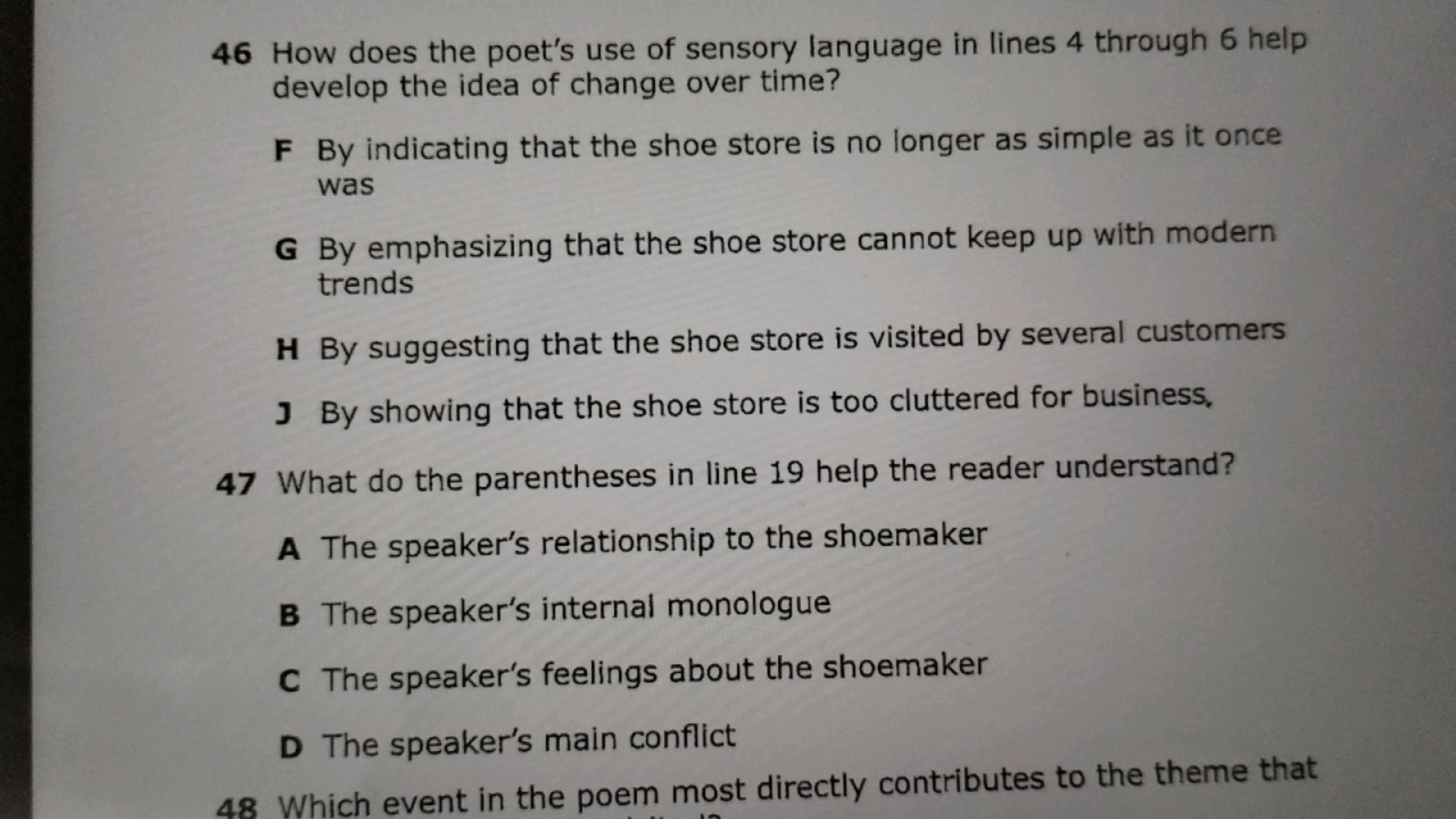 46 How does the poet's use of sensory language in lines 4 through 6 he