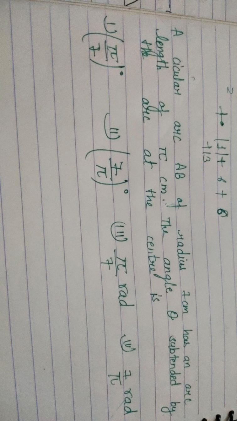 

A cicular arc AB of radius 7 cm has an arc A cicular arc AB of radiu