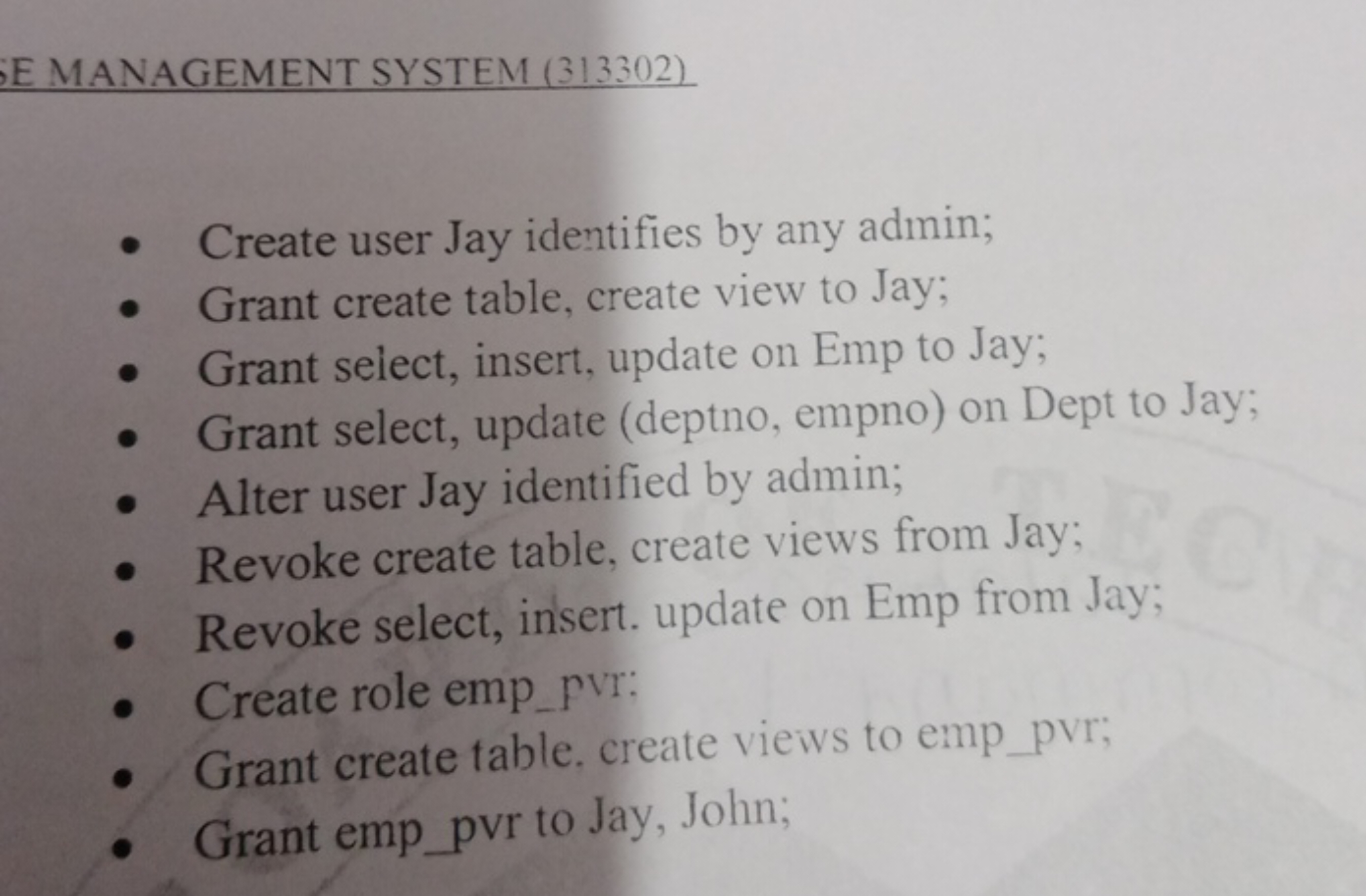 E MANAGEMENT SYSTEM (313302)
- Create user Jay identifies by any admin