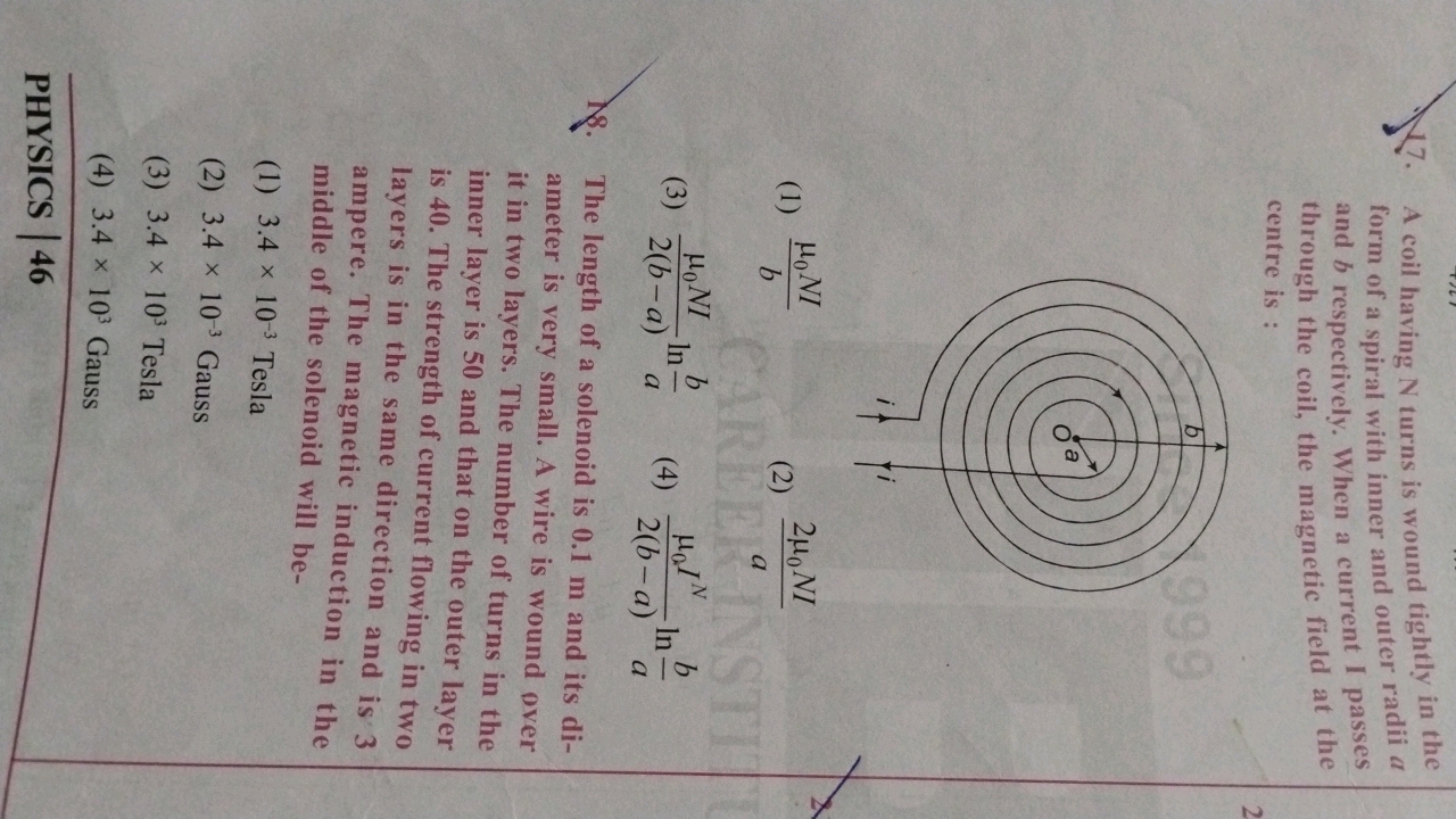 17. A coil having N turns is wound tightly in the form of a spiral wit