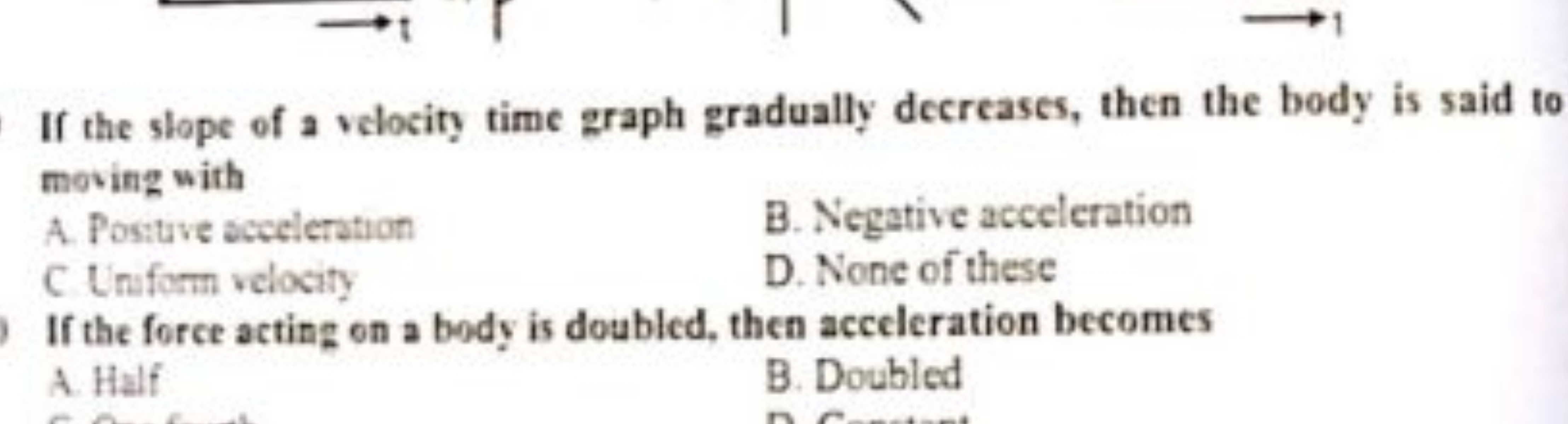 If the slope of a velocity time graph gradually decreases, then the bo