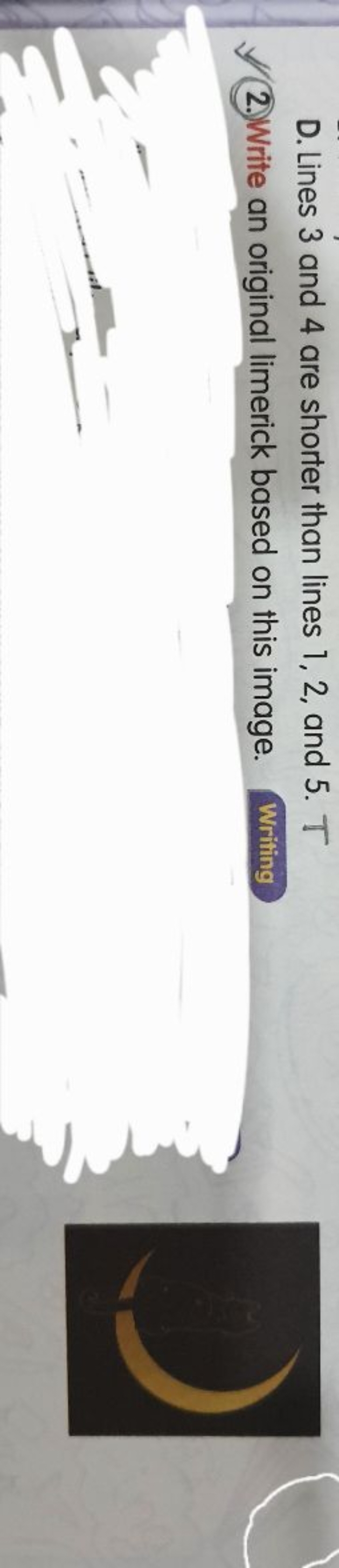 D. Lines 3 and 4 are shorter than lines 1,2 , and 5 . T
2.) Write an o