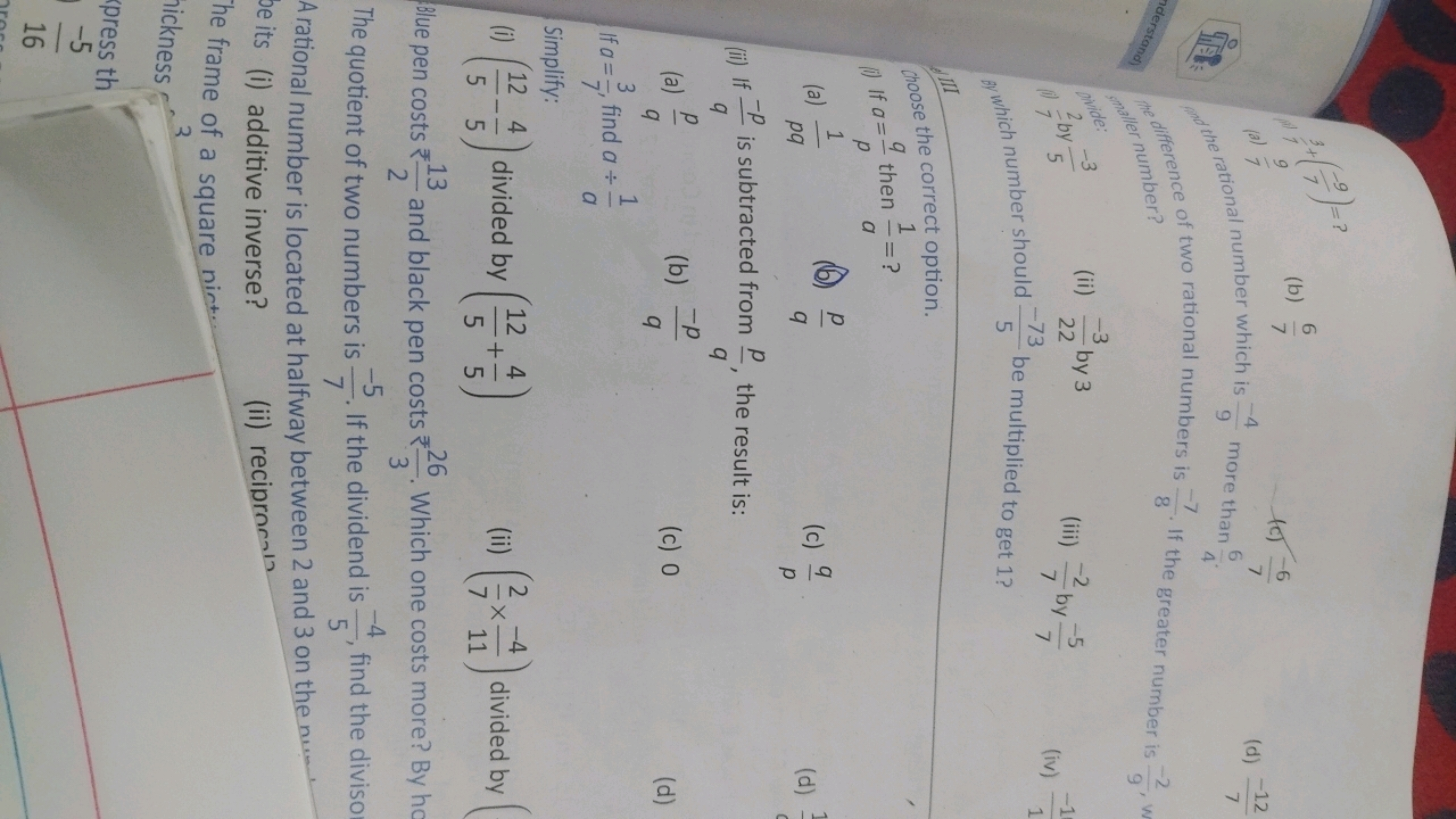 nderstand)
377
(a) 7
(b)
6
7
And the rational number which is
9
(c) -6