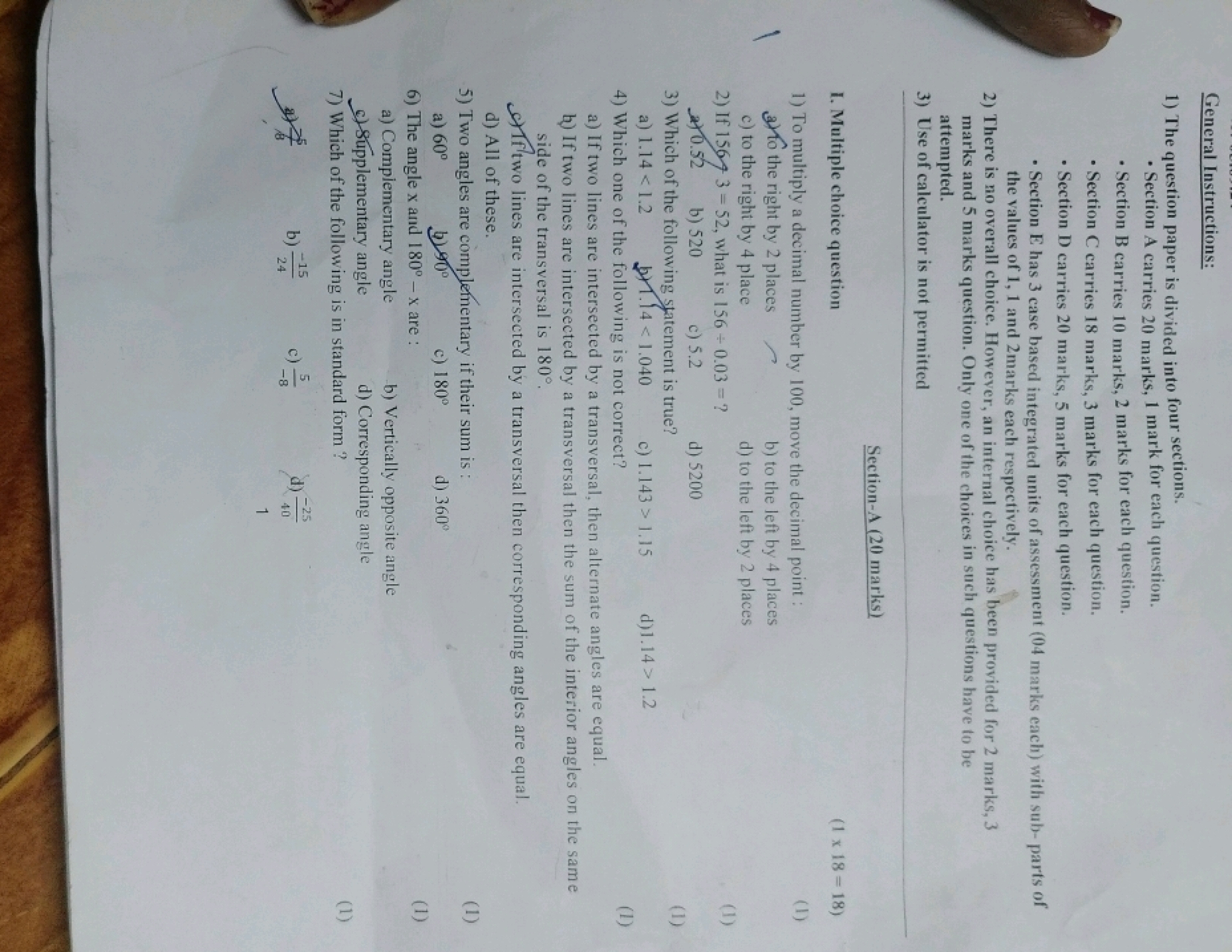 General Instructions:
1) The question paper is divided into four secti