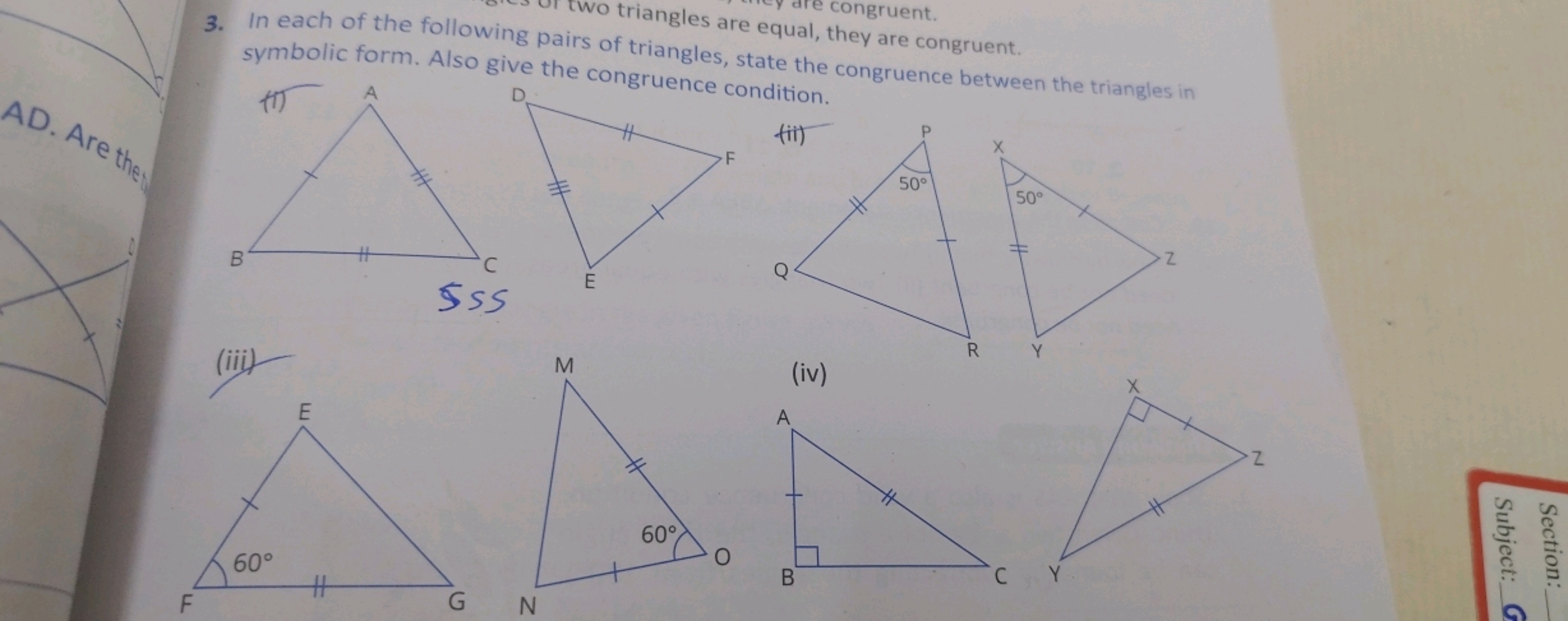 congruent.
3. In each of the following pairs symbolic form. Also give 