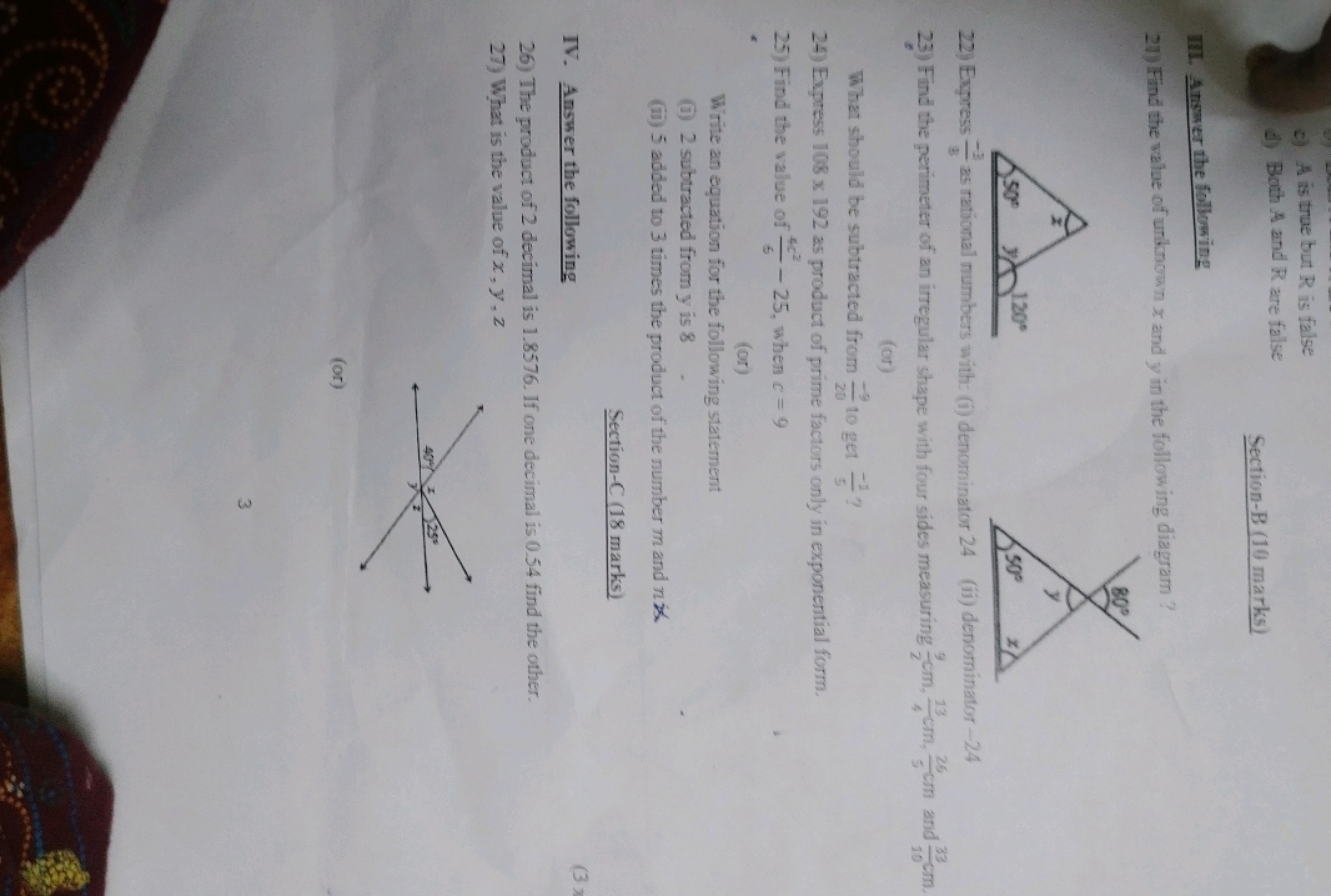 c) A is true but R is false
d) Buth A and R are false

Section-B ( 10 