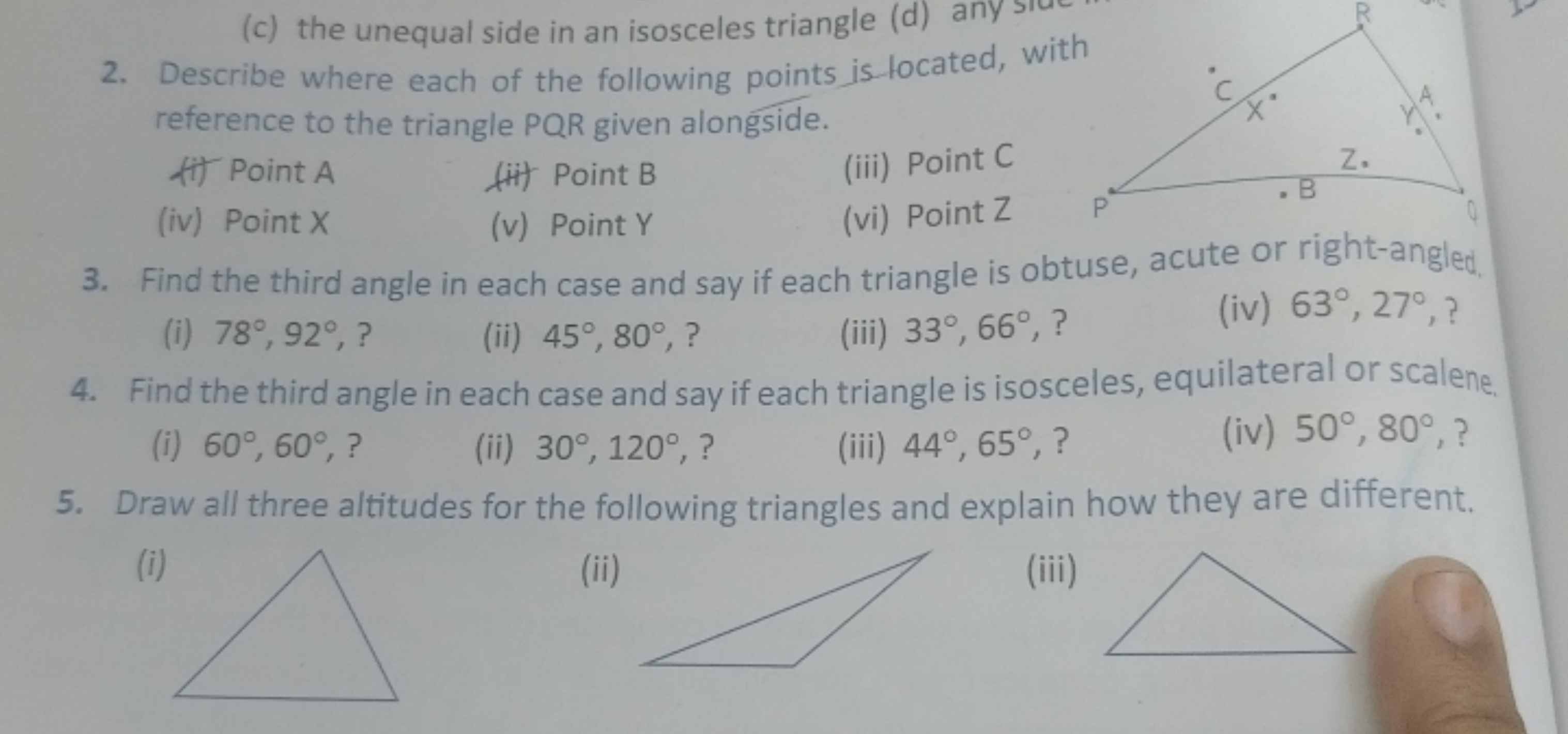 reference to the triangle PQR given alongside.
(i) Point A
(ii) Point 