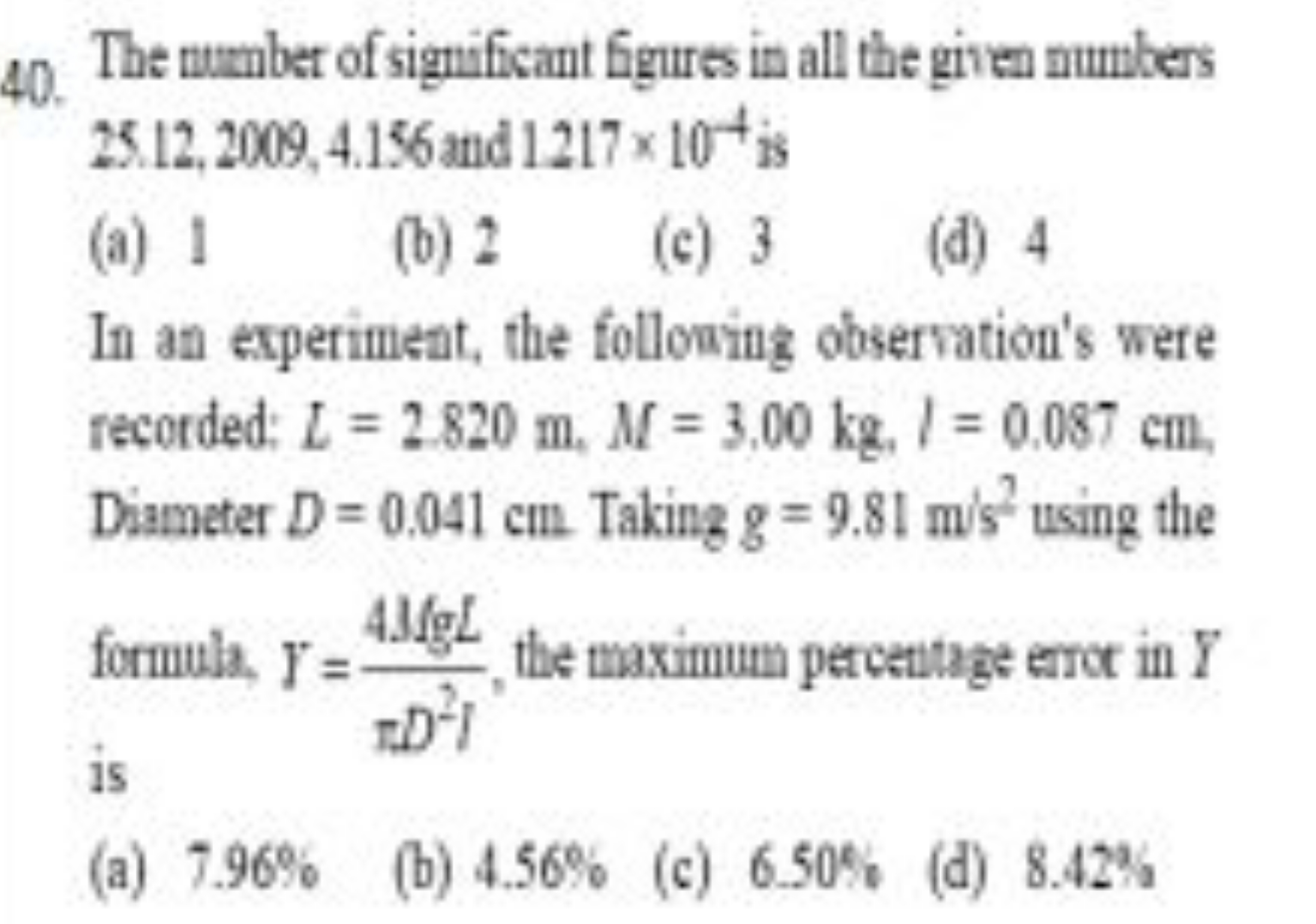 40. The number of significant Gigures in all the given numbers 25.12,2