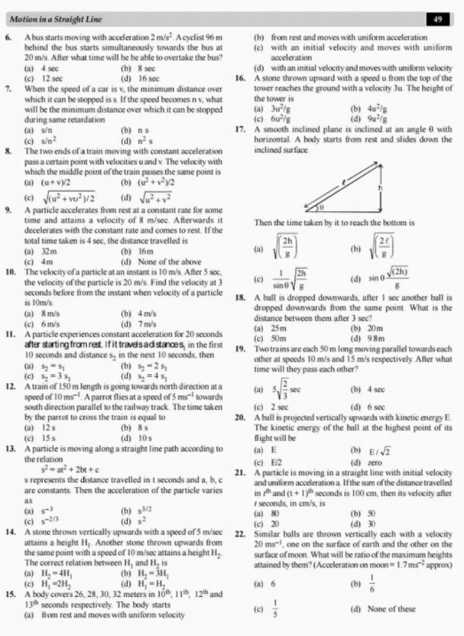 Motion in a Straight Line
49
6. A bus starts moving with acceleration 