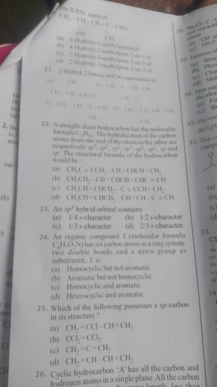 The ILPAC name of
CH3​−CH−CHC​CH
OH
(a) 4-thdros 1 -methylowimal
CH1​
