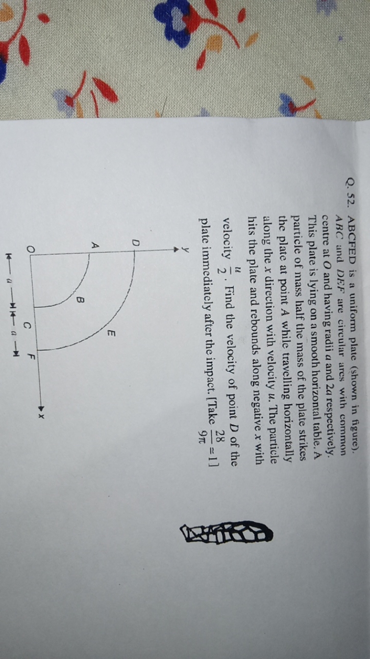 Q. 52. ABCFED is a uniform plate (shown in figure). ABC and DEF are ci