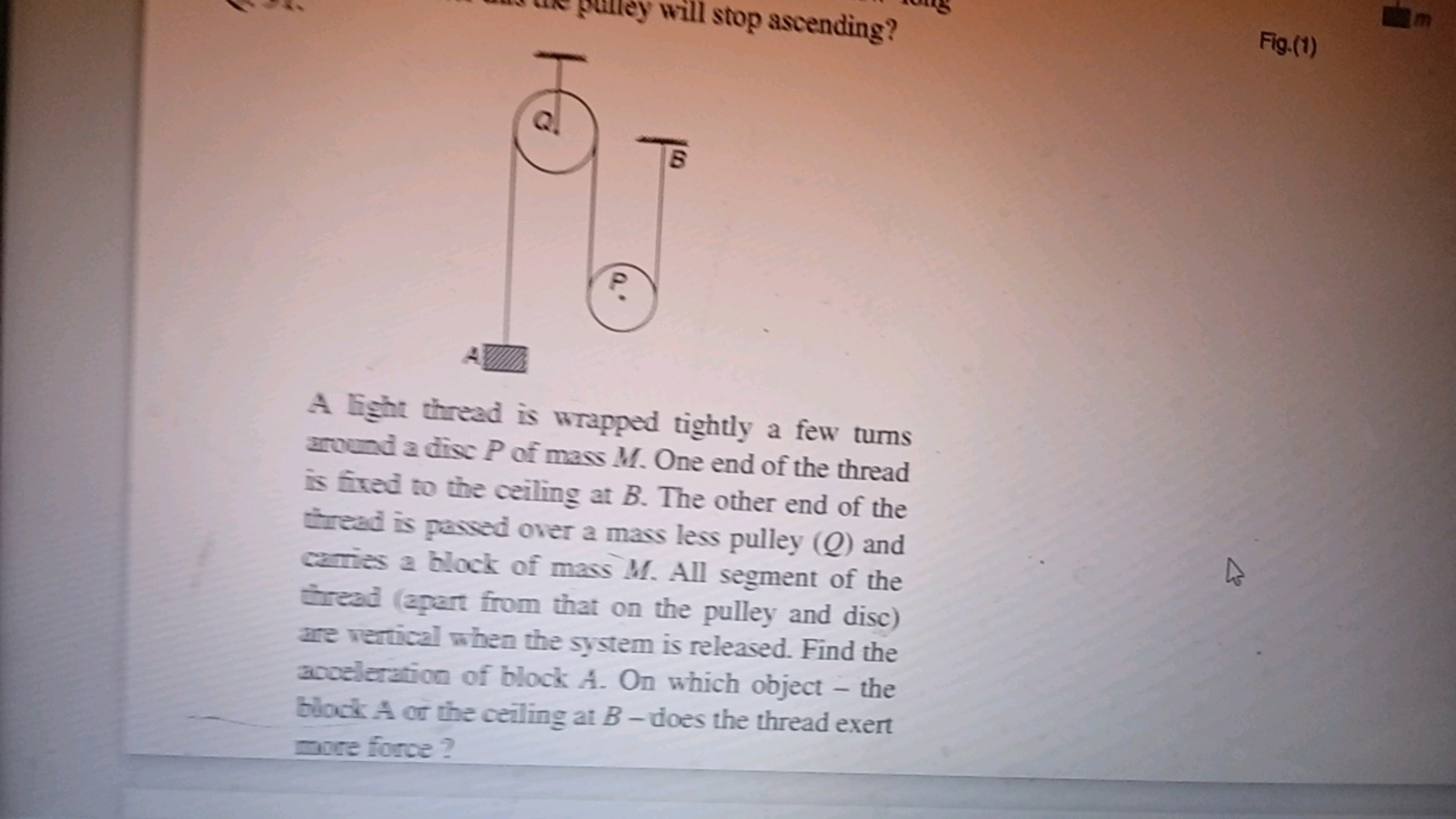 Fig.(1)

A light thread is wrapped tightly a few turns around a disc P