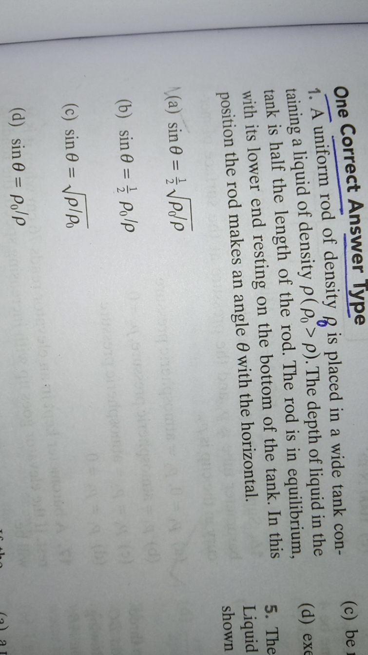 One Correct Answer Type
1. A uniform rod of density p0​ is placed in a