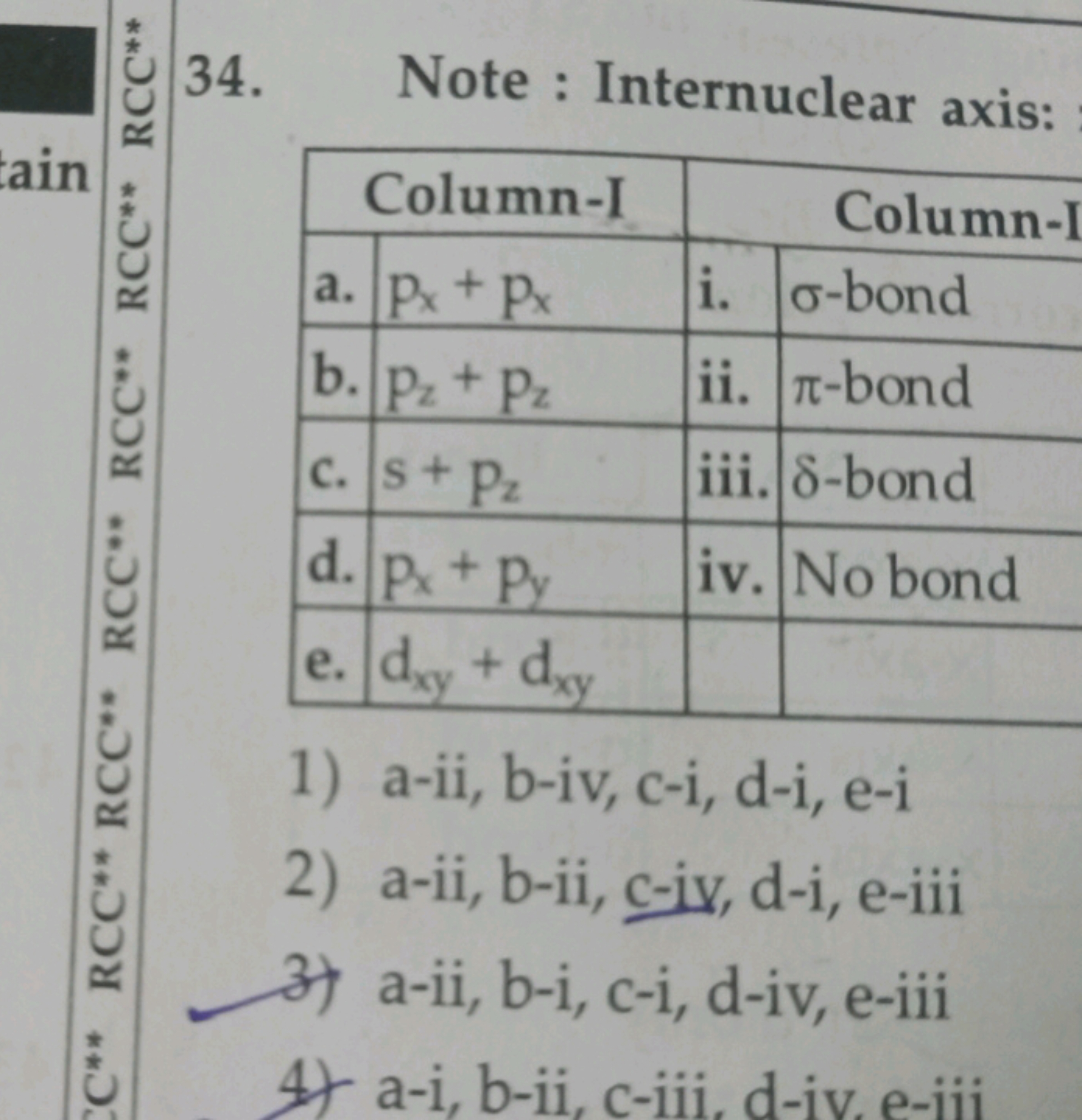 34. Note : Internuclear axis:
\begin{tabular} { | l | l | l | l | } 
\