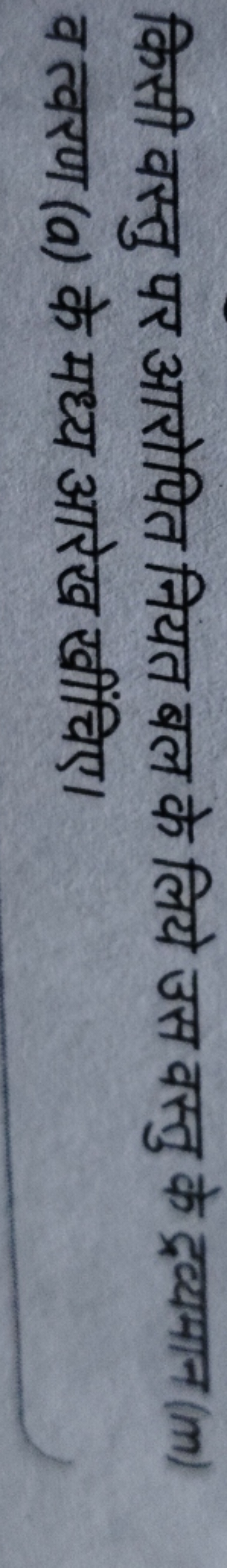 किसी वस्तु पर आरोपित नियत बल के लिये उस वस्तु के द्रव्यमान (m) व त्वरण