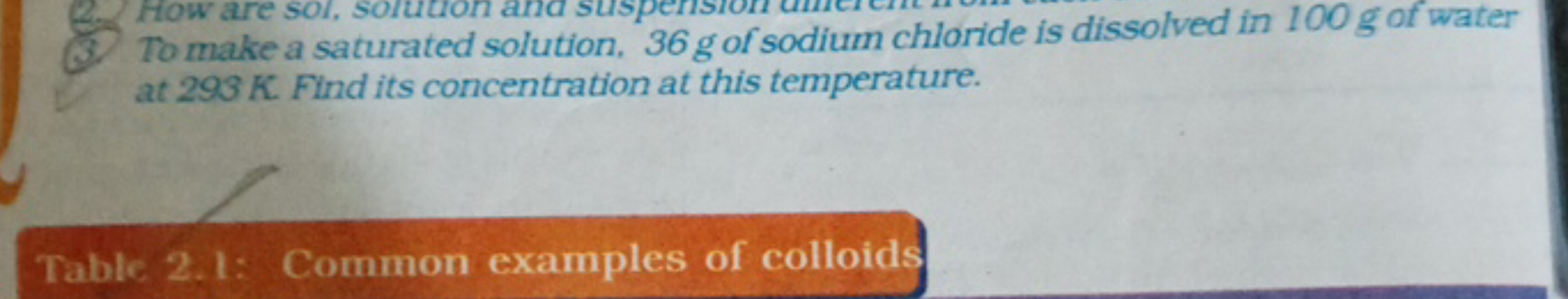 (3) To make a saturated solution, 36 g of sodium chloride is dissolved