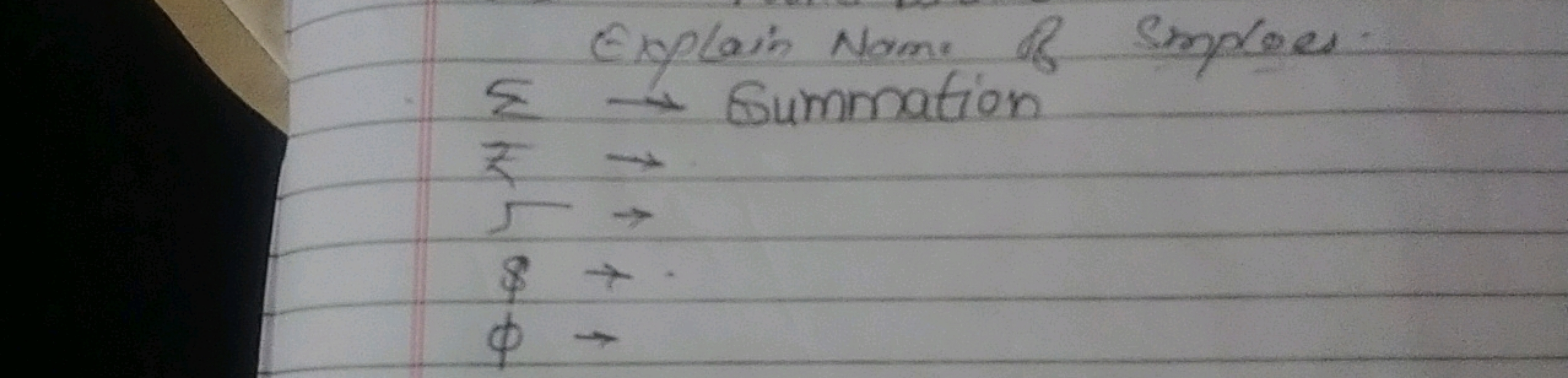 Explain Name of Smploes.
Σ→ Summation z→z​→ϕ→​