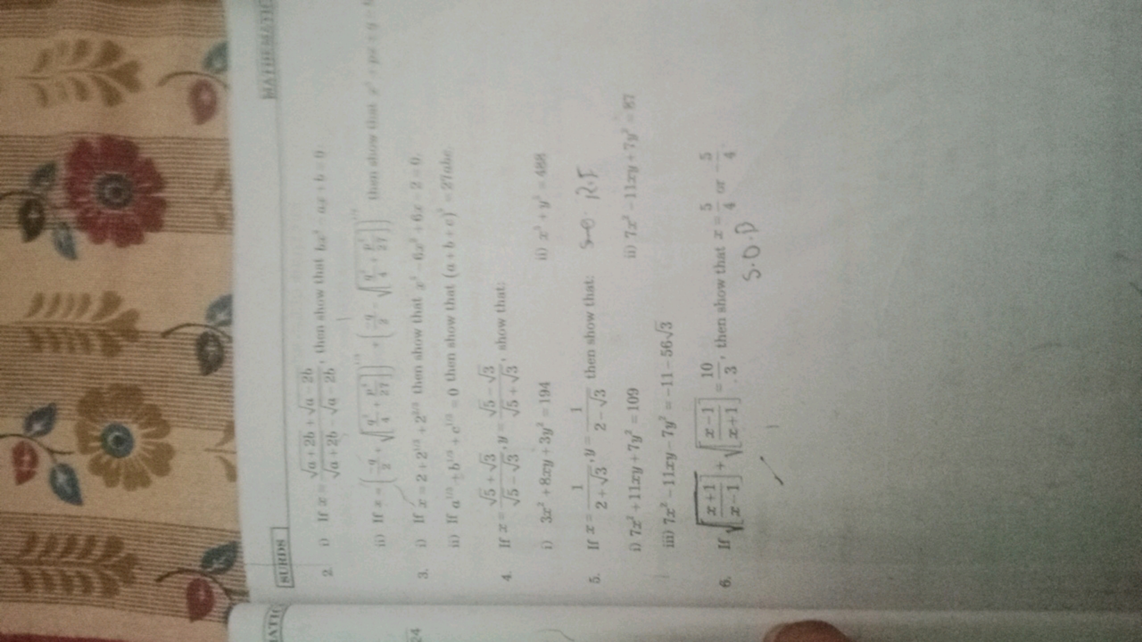 ATIC
SURDS
MATHEMATIC
2. If
D
√a+2b+ √a-2b
√a+26-√a-26
then show that 