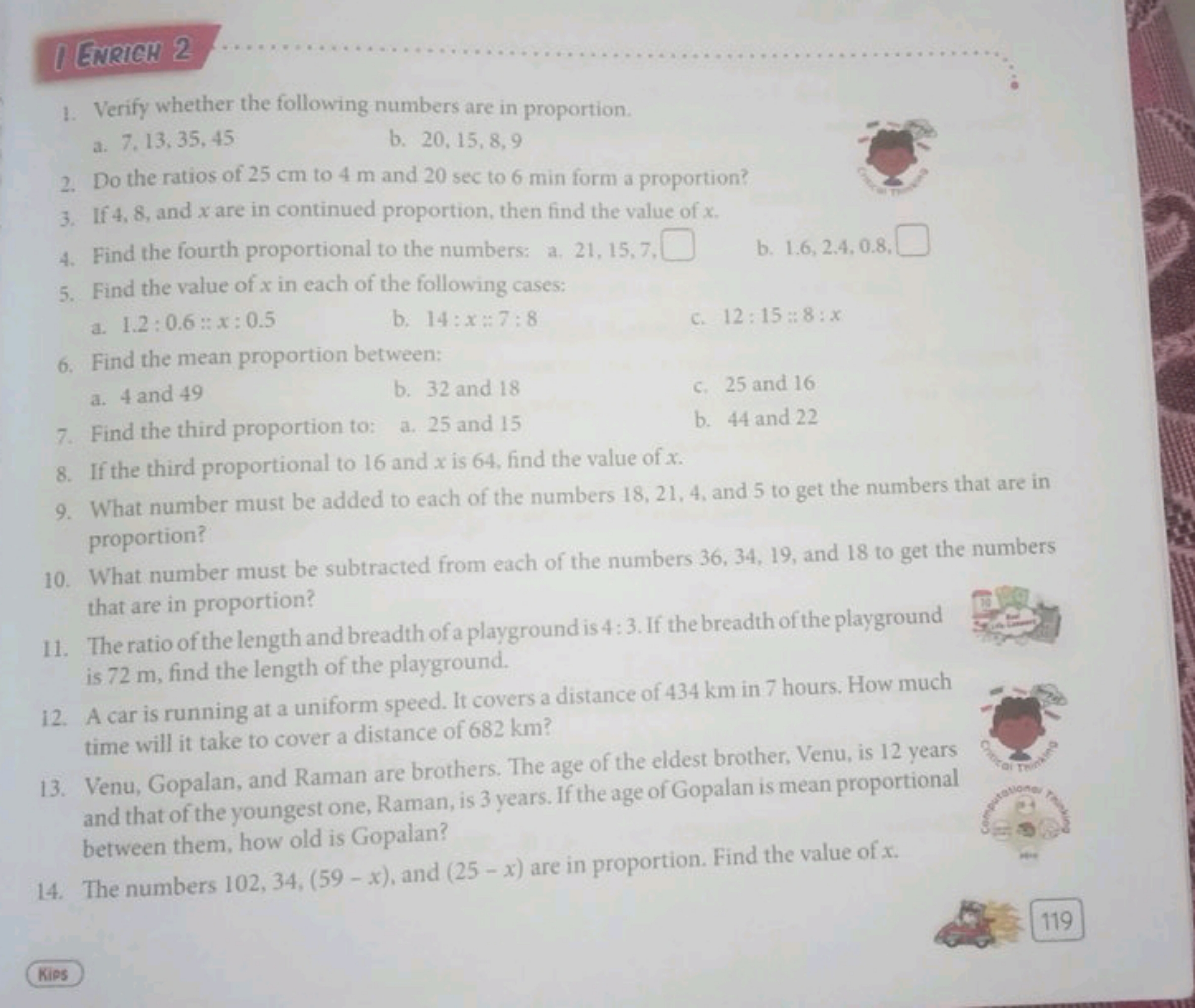 1 ENRICH 2
1. Verify whether the following numbers are in proportion.
