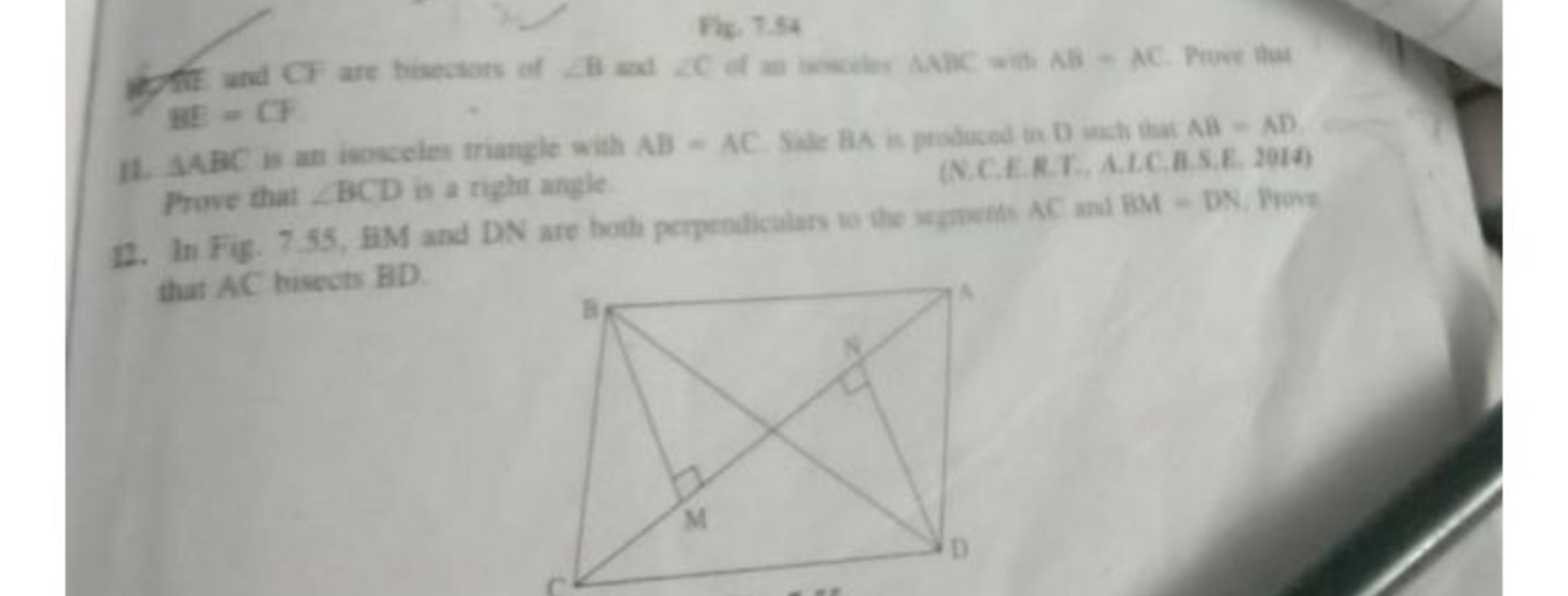 F4​.7.54 BE=CF Prove that BCD is a nytar angle
(N.C.E.R.T., A.L.C.B.S.