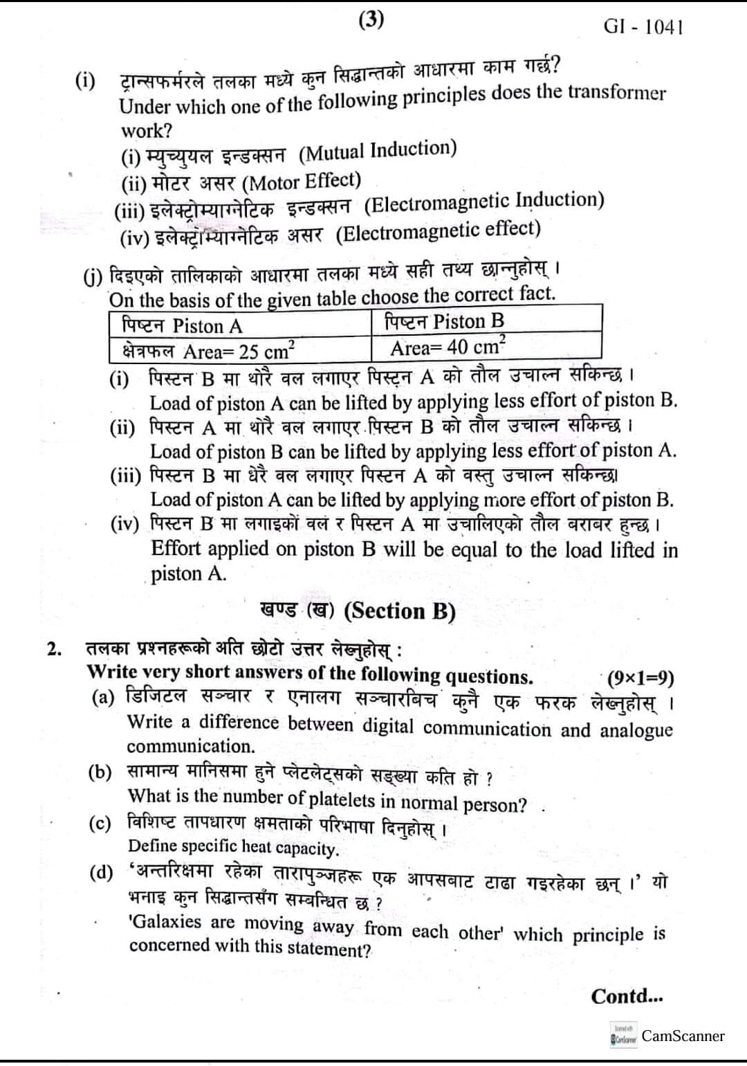 (3)
GI - 1041
(i) ट्रान्सफर्मरले तलका मध्ये कुन सिद्धान्तको आधारमा काम