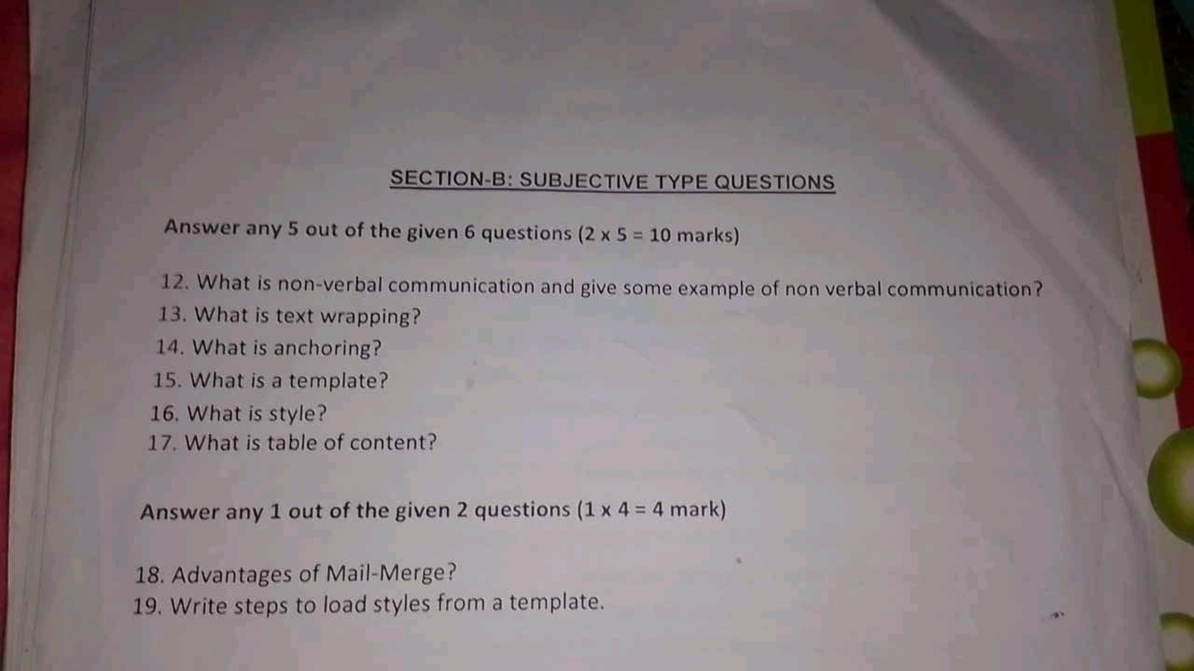 SECTION-B: SUBJECTIVE TYPE QUESTIONS
Answer any 5 out of the given 6 q