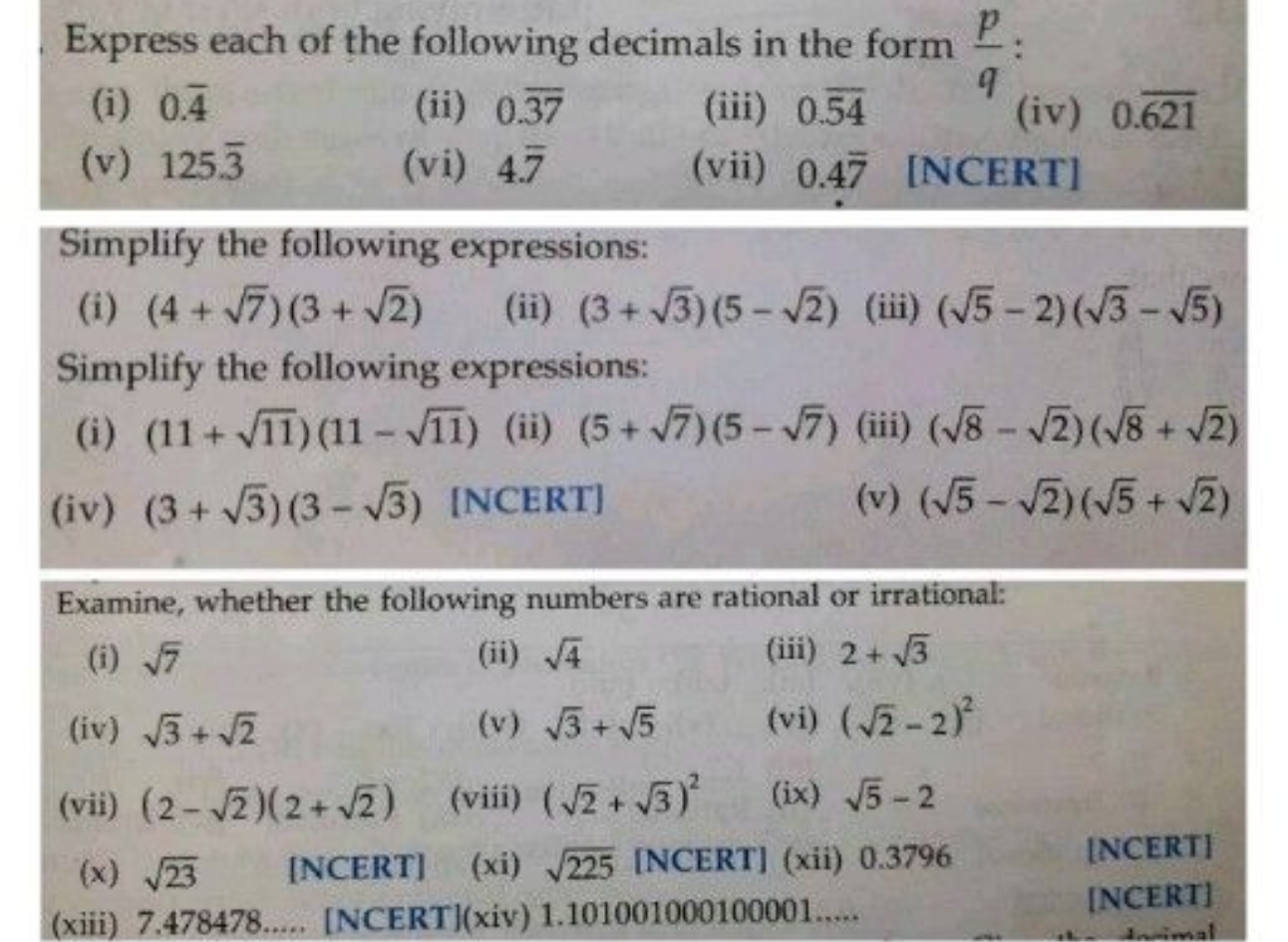 Express each of the following decimals in the form qp​ :
(i) 0.4
(ii) 