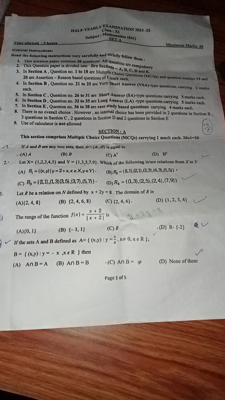 HALF-YEARLY EXAMINATION 2024 - 25
Class: XI
Subject : Mathemntica (041