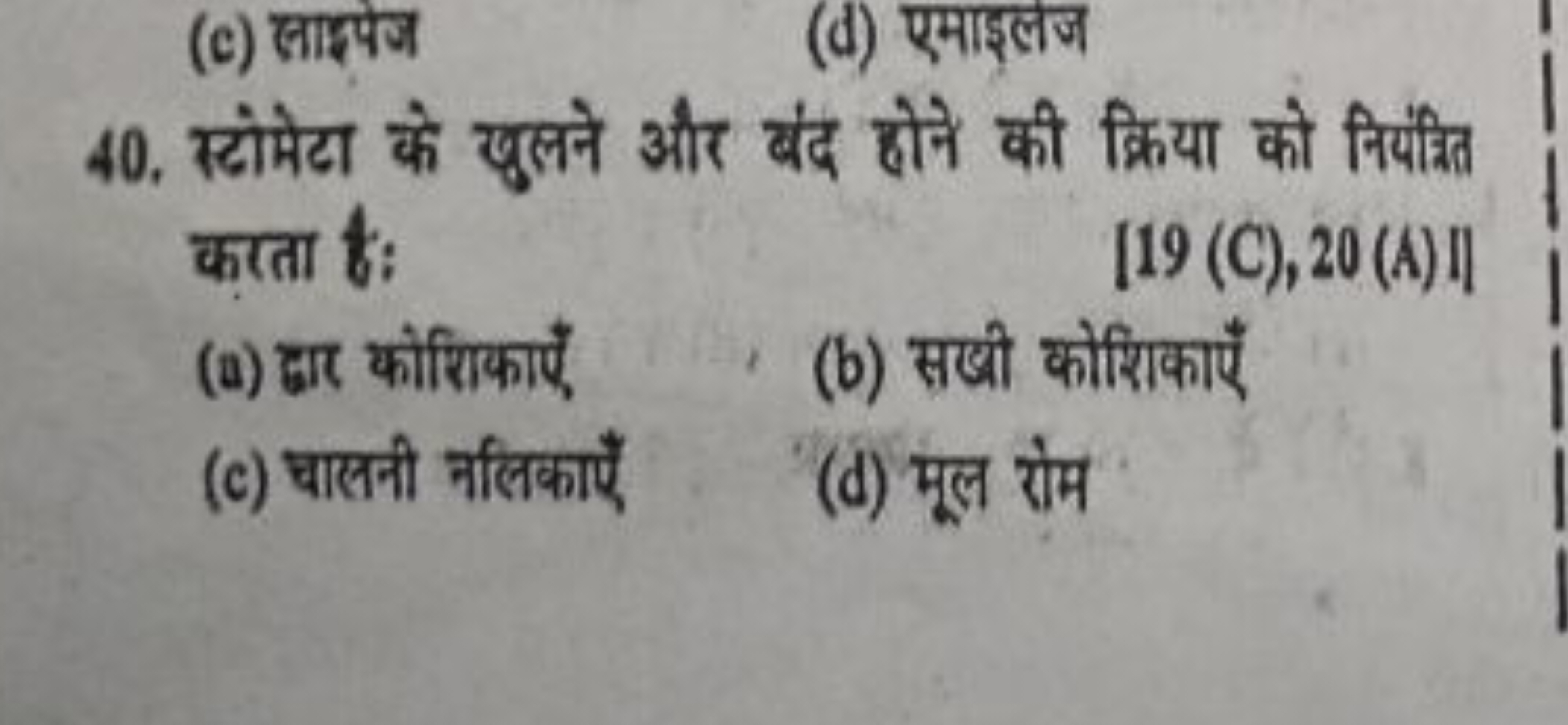 (c) साइपेज
(d) एमाइलज
40. स्टोमेटा के खुलने और बंद होने की क्रिया को न