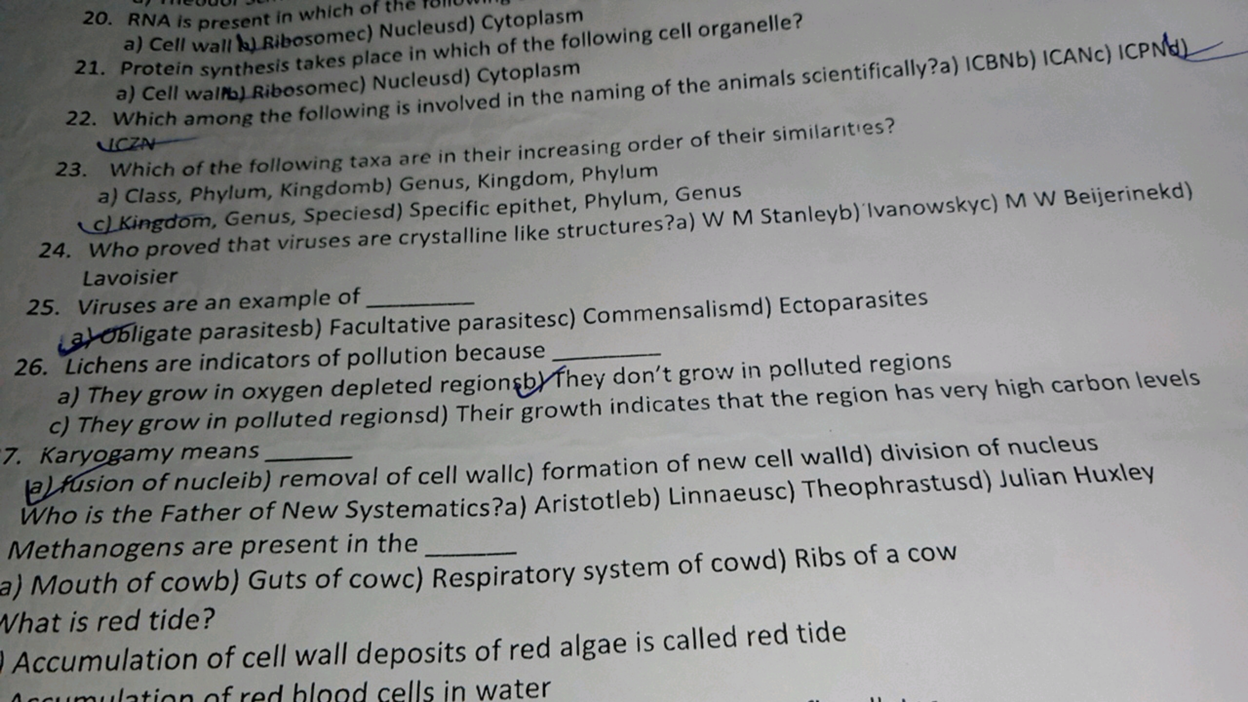 a) C is presen (hibosomec) Nucleusd) Cytoplasm
21. Protein synthesis t