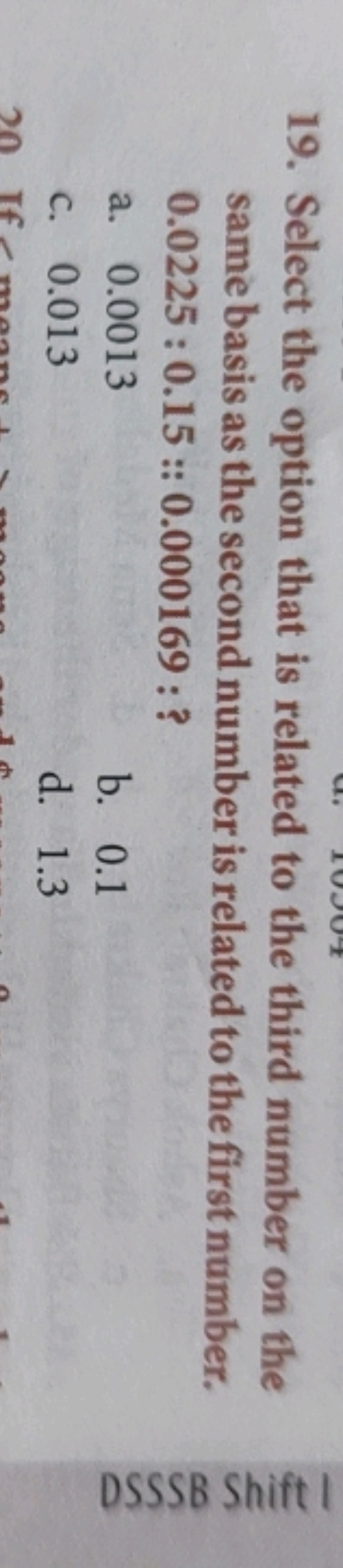 19. Select the option that is related to the third number on the same 