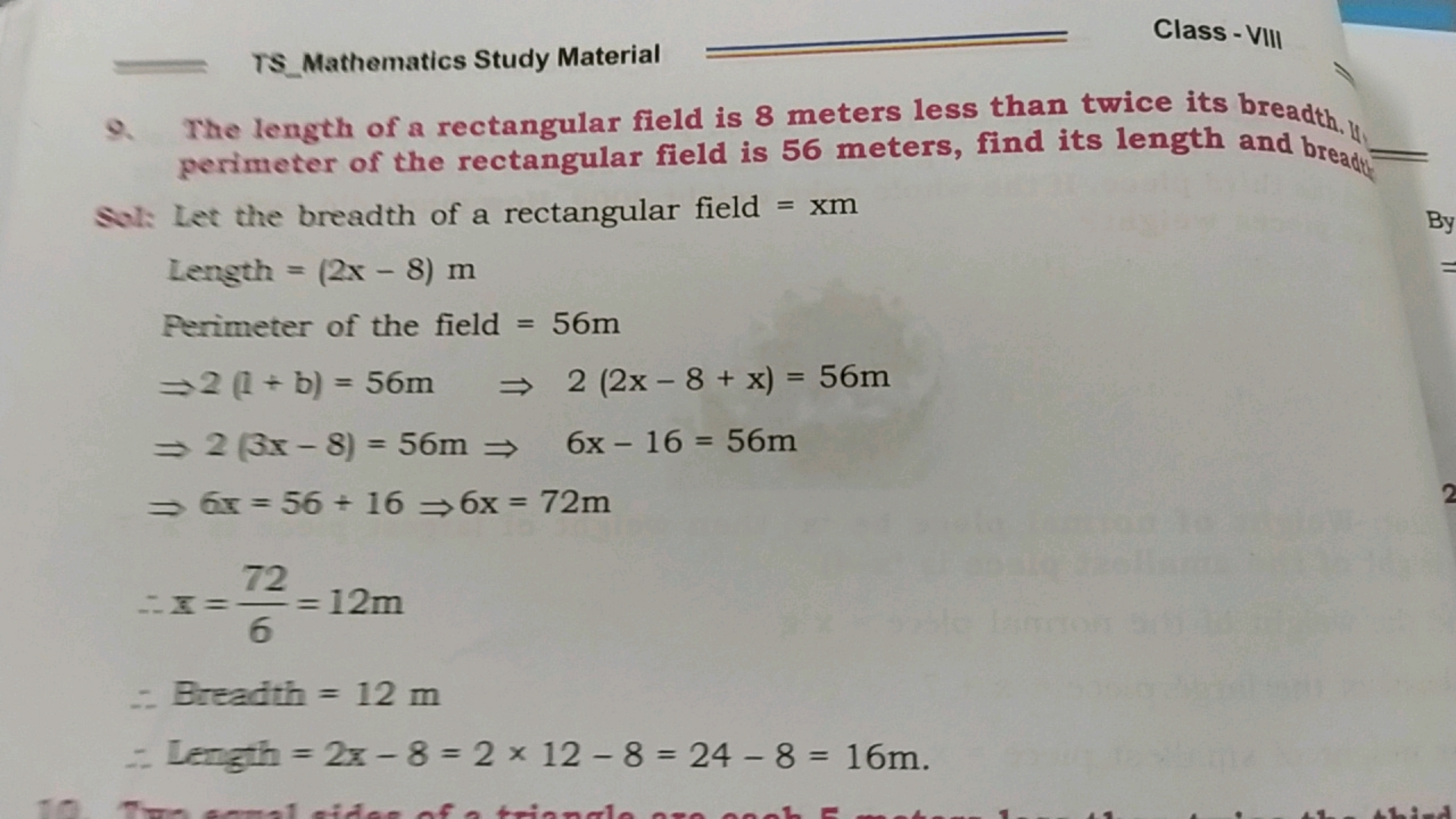 TS_Mathematics Study Material
Class - VIII
Q. The length of a rectangu