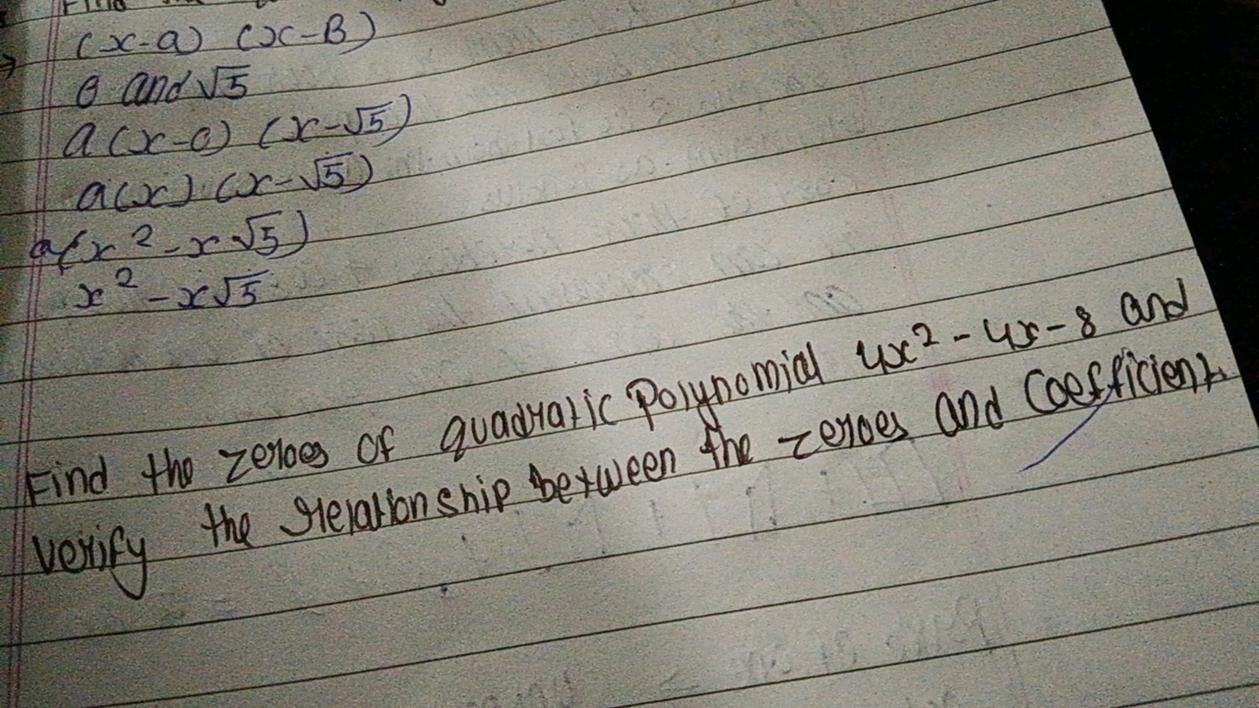 (x−a)(x−1)0( and 5​a(x−0)(x−5​)a(x)(x−5​)a(x2−x5​)x2−x5​​

Find the ze