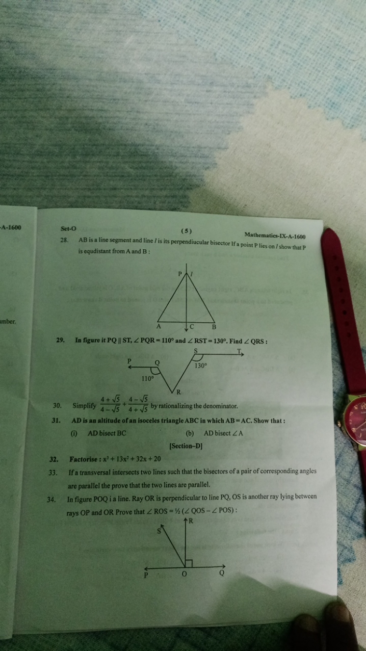 A-1600
Set-O
(5)
Mathematics-IX-A-1600
28. AB is a line segment and li