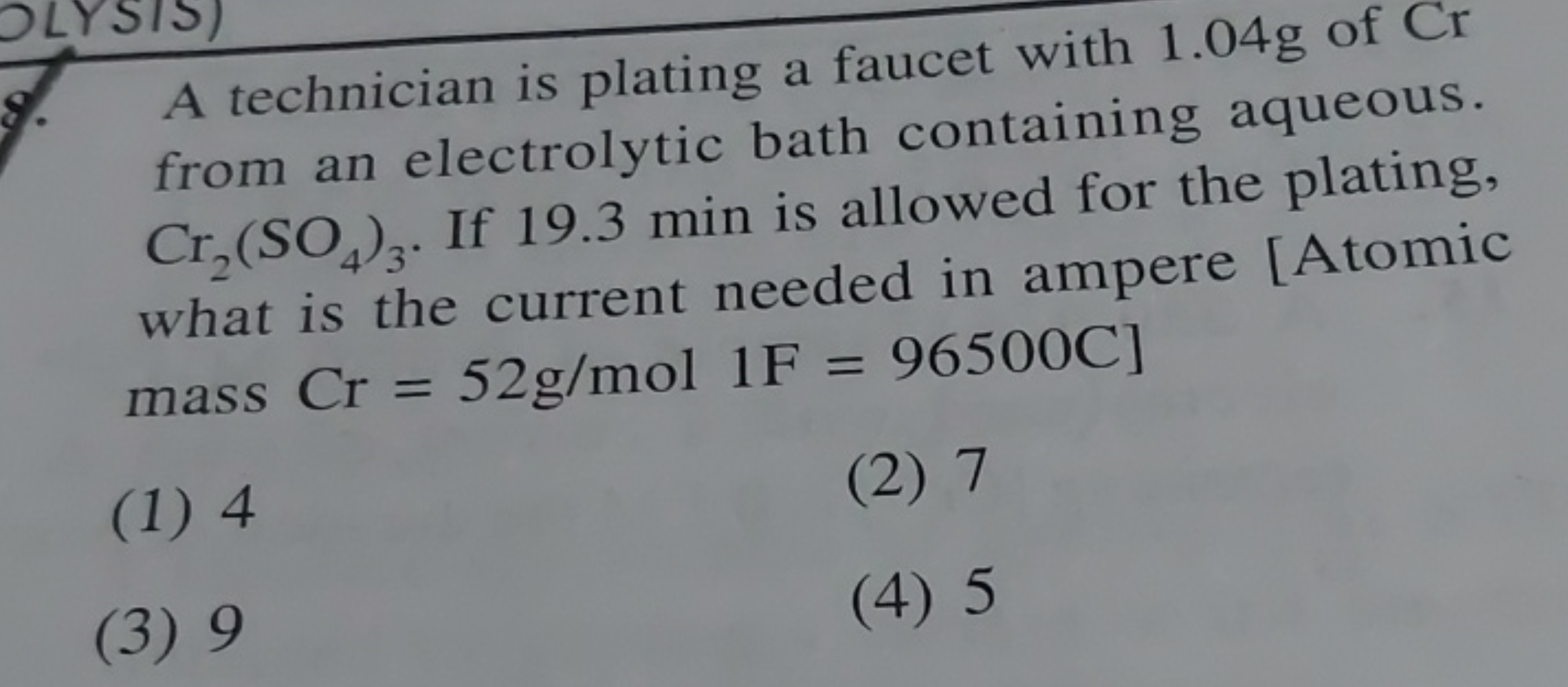 A technician is plating a faucet with 1.04 g of Cr from an electrolyti