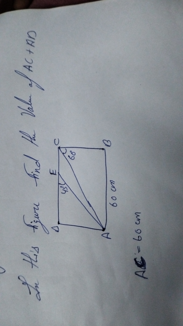 In this figure find the Value of AC+BD
AC=60 cm