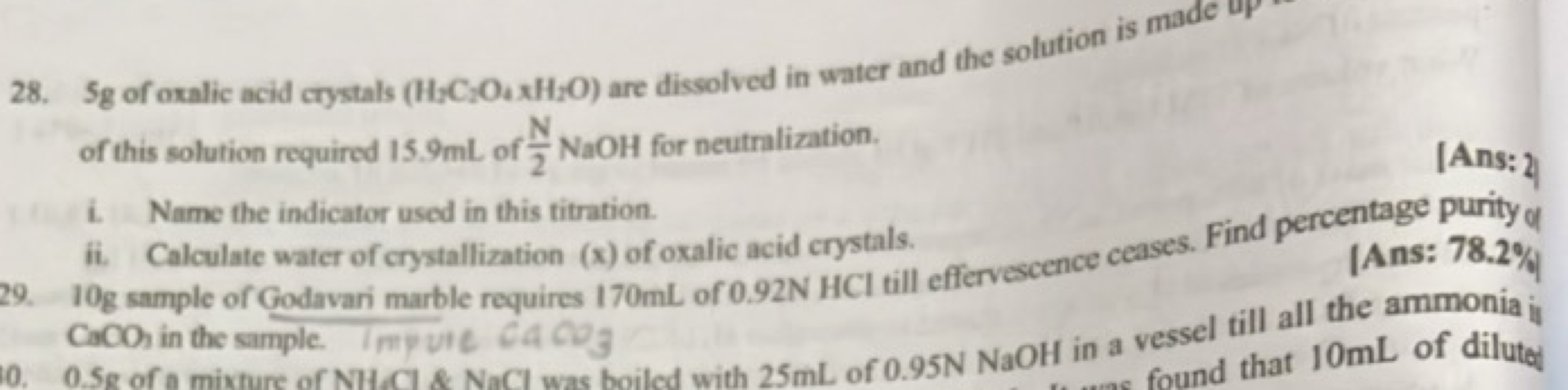 28. 5 g of oxalic acid crystals (H2​C2​O4​×H2​O) are dissolved in wate