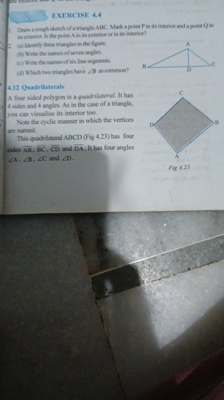 EXERCISE 4.4
1. Draw a rough sketch of a triangle ABC. Mark a point P 