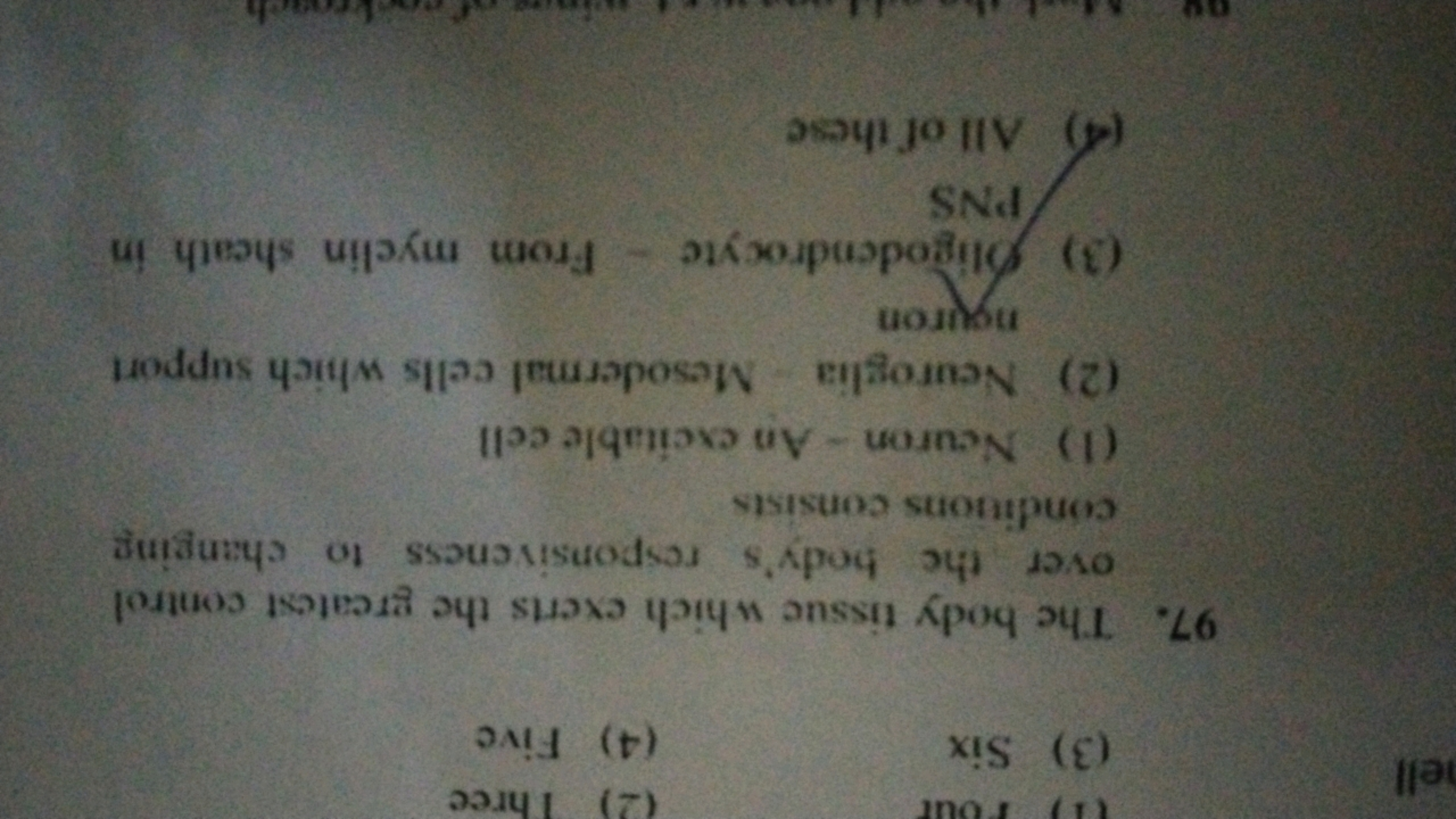 (3) Six
(2) Three
(4) Five
97. The body tissue which exerts the greate