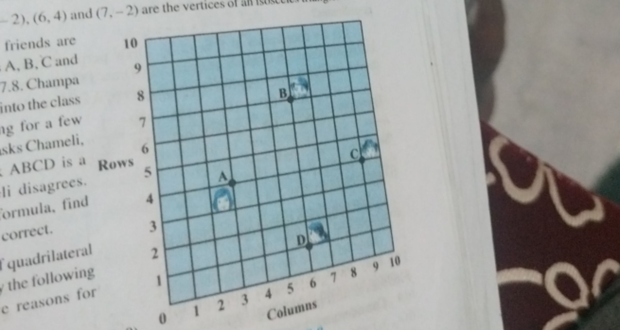 2), (6,4) and (7,−2) are the vertices of ansosetere
friends are
A, B, 