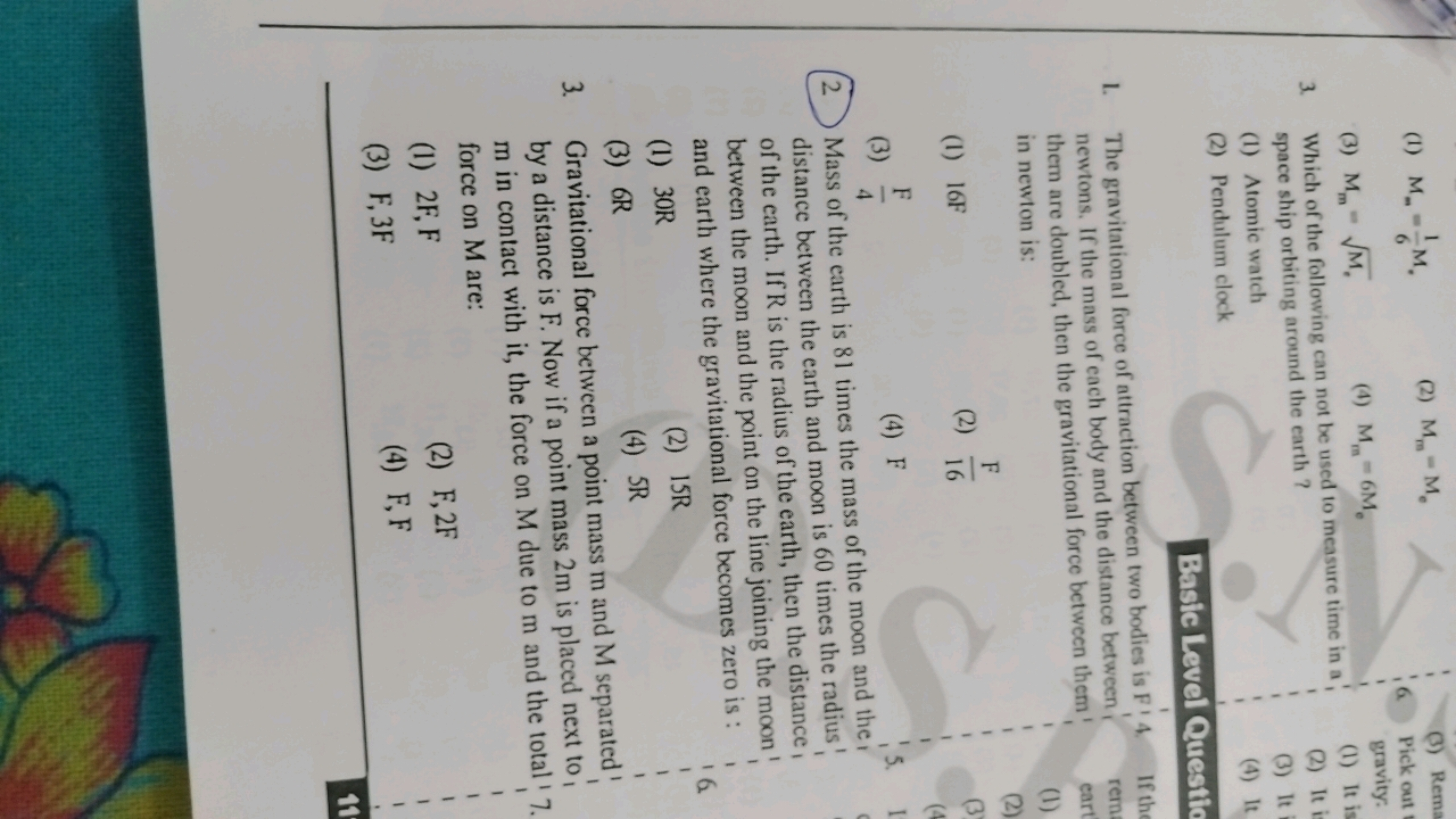 (1) Mm​=61​M​ 。
(2) Mm​=Me​
(3) Mm​=M​​
(4) Mmf​=6M。 ​
3. Which of the