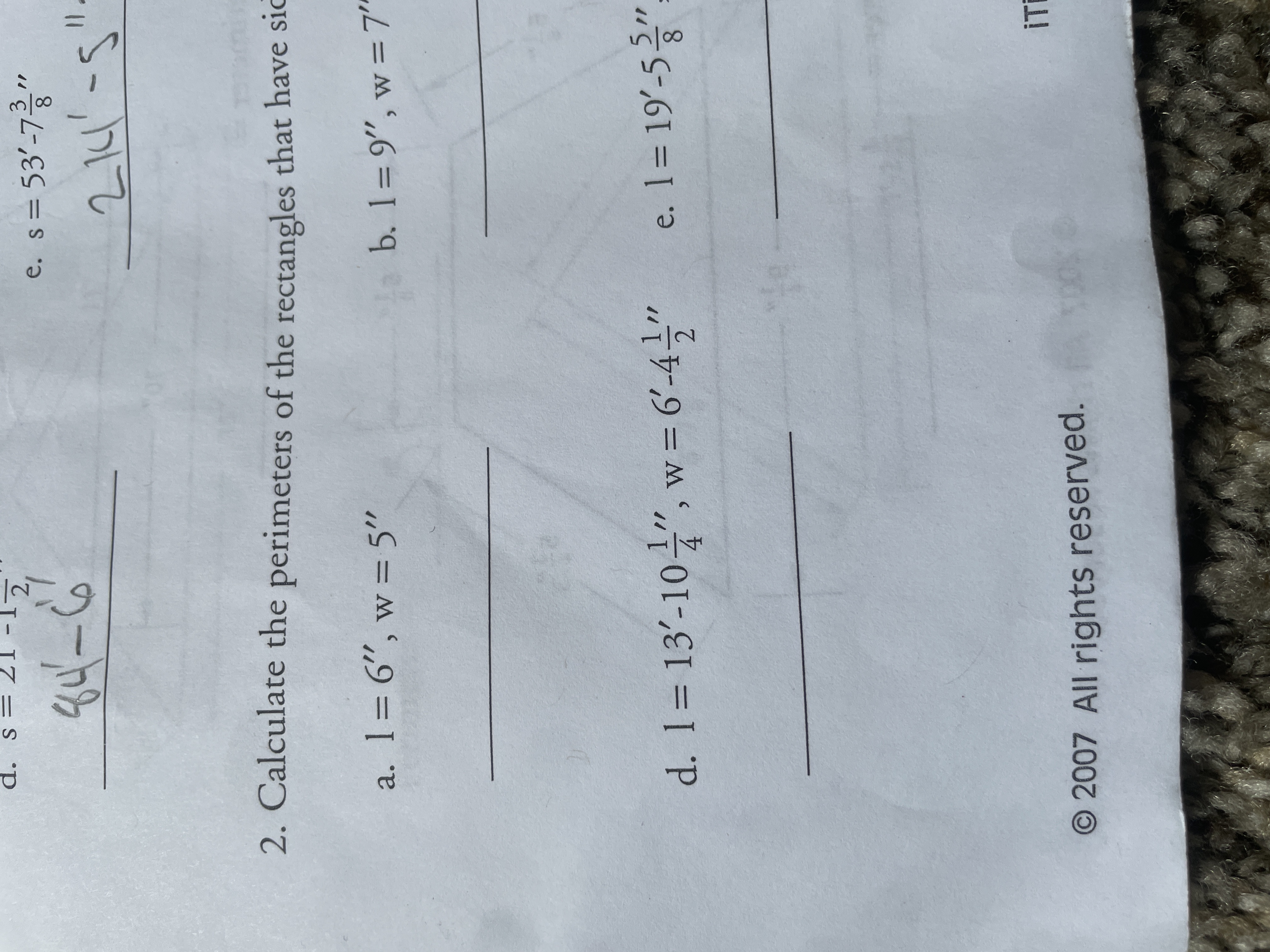  e. s=53′−783​′′

2. Calculate the perimeters of the rectangles that h